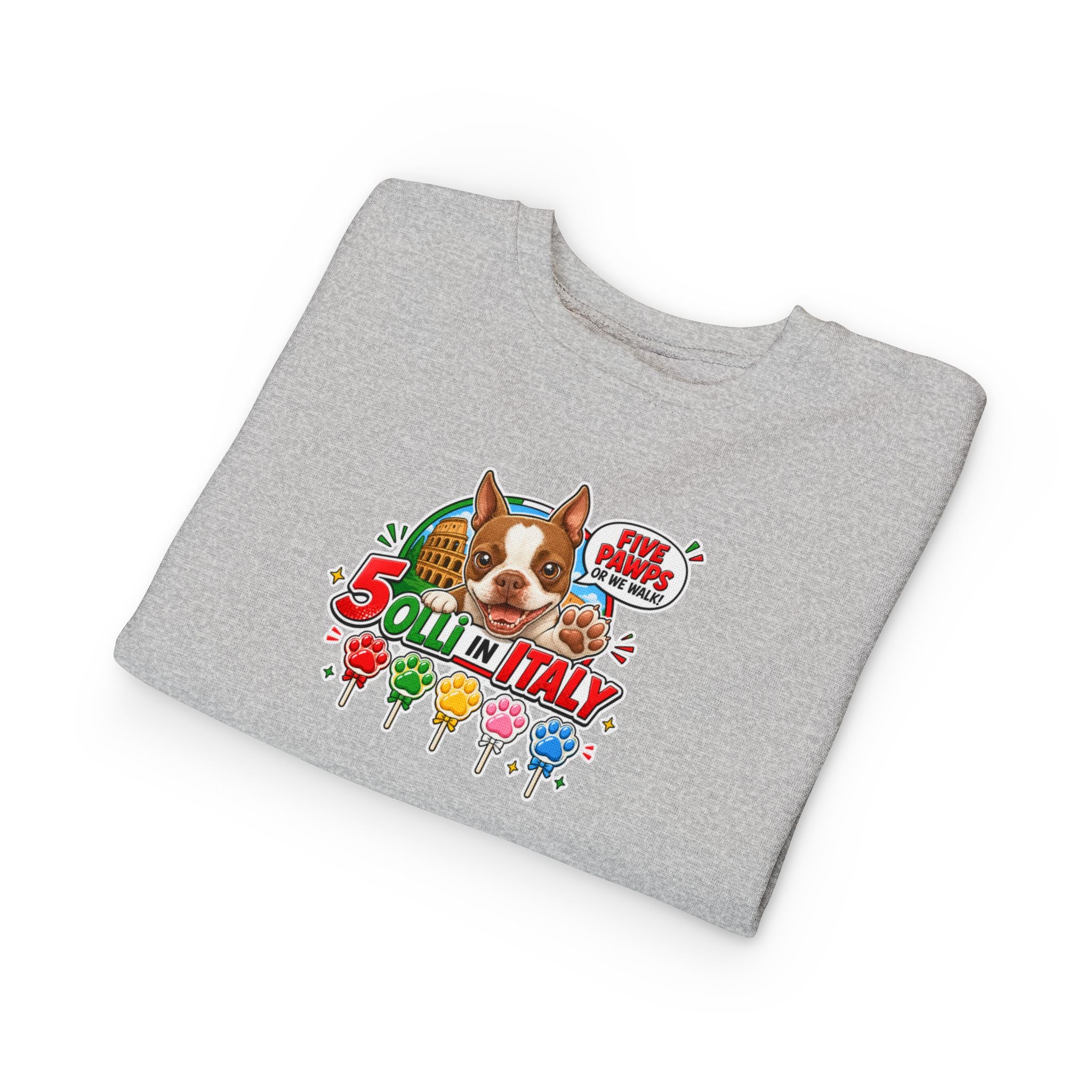 Toddler Sweatshirt - "Olli in Italy" Cute Boston Terrier Puppy Travel Crewneck
