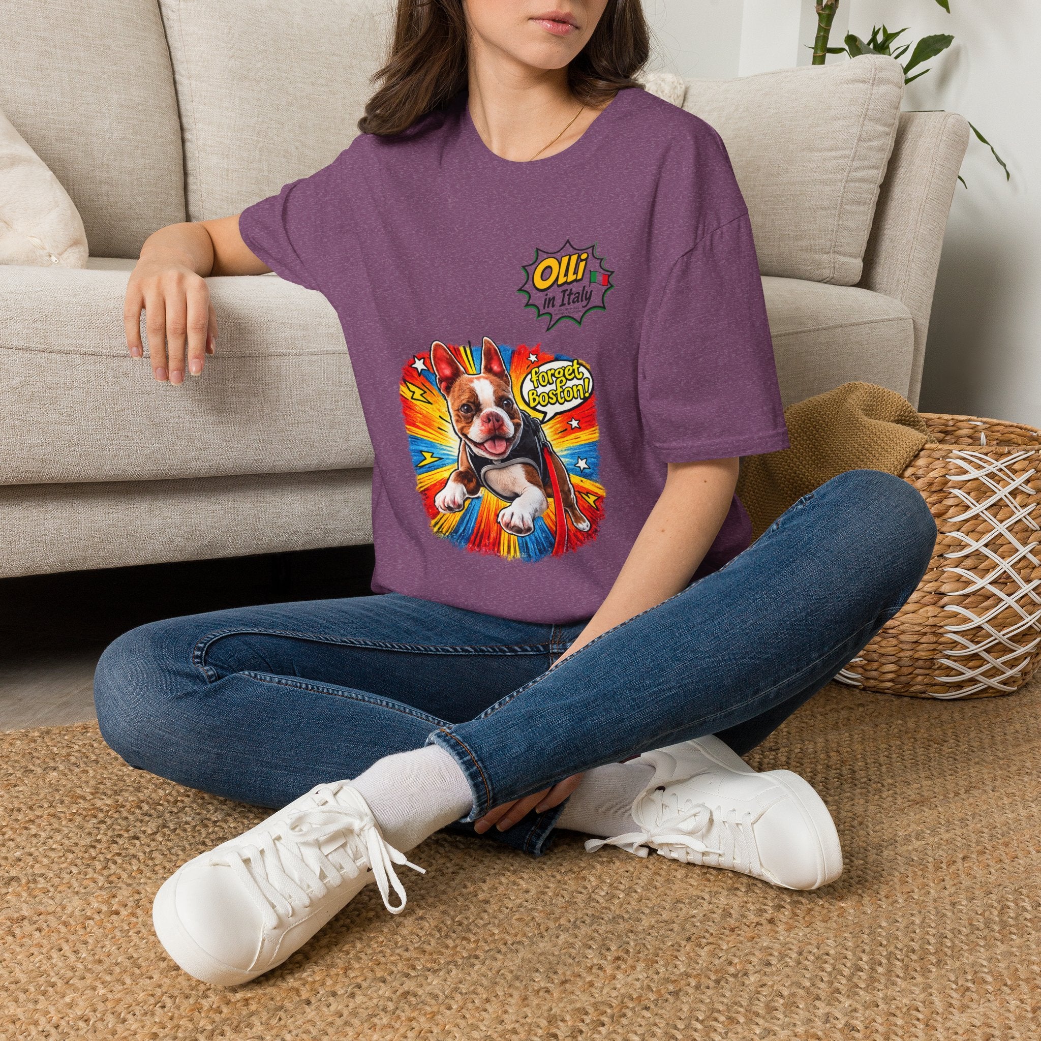 Olli in Italy "Forget Boston" Graphic T-Shirt — Colorful Dog Pop Art Tee