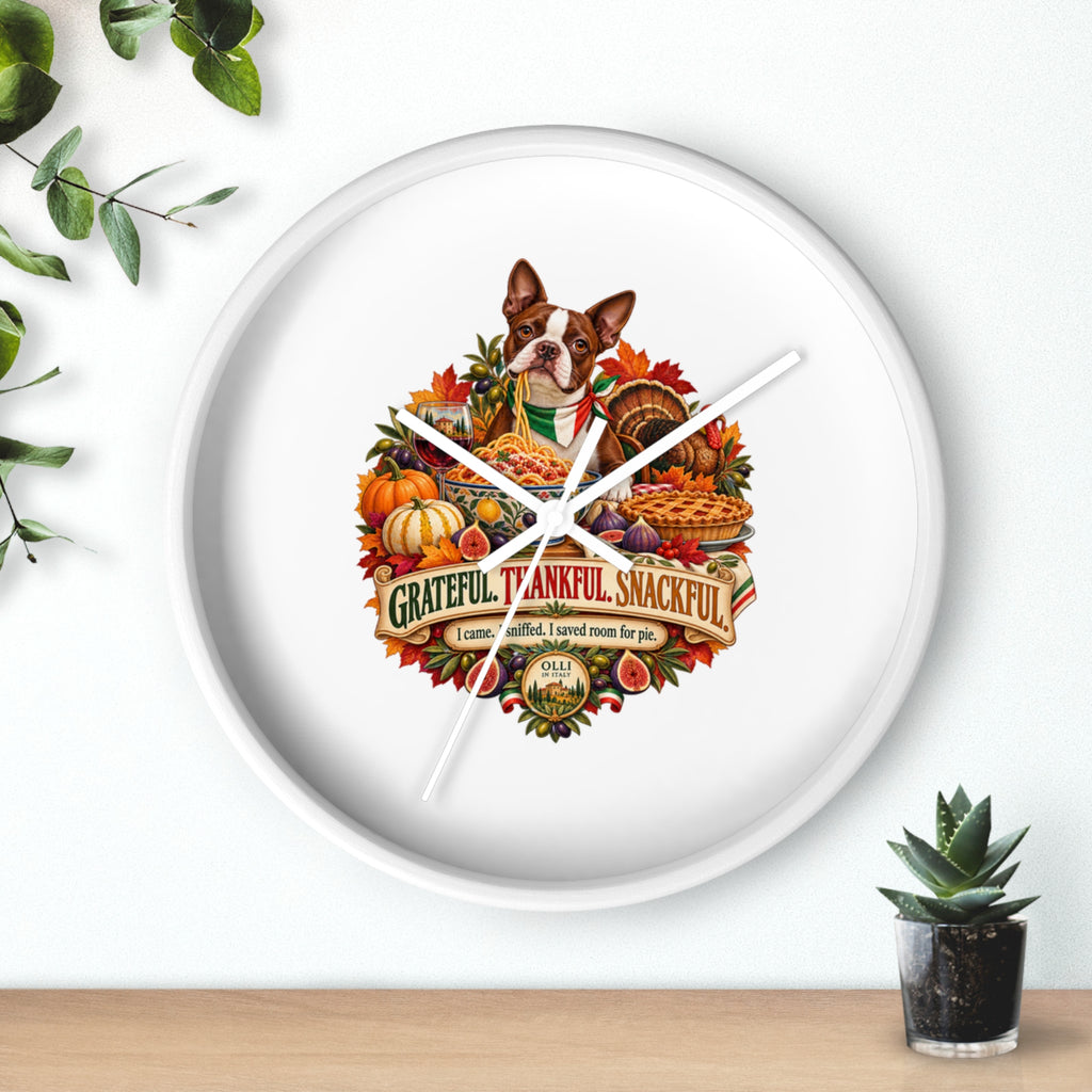 Thankful Pup Thanksgiving Wall Clock — Autumn Harvest Dog Decor
