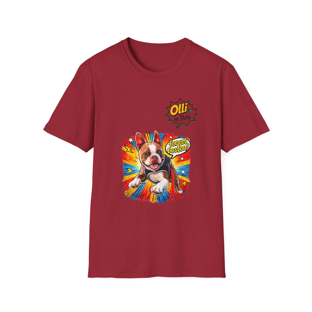 Olli in Italy "Forget Boston" Graphic T-Shirt — Colorful Dog Pop Art Tee