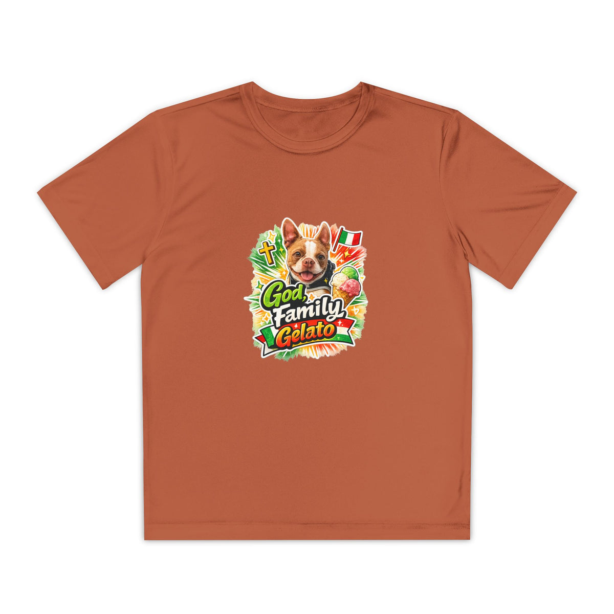 Youth Boston Terrier God Family Gelato Performance Tee
