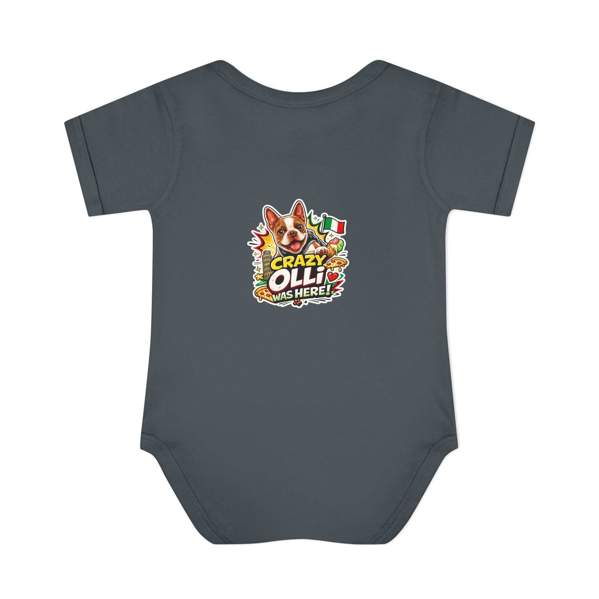 Infant Bodysuit — "My Nose Says This Way" Olli In Italy Boston Terrier Onesie (Front & Back Cute Dog Design)