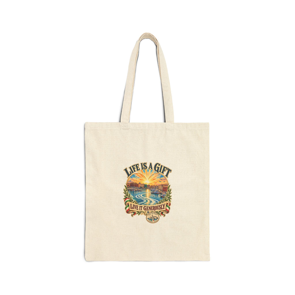 Tote Bag — "Life Is A Gift" Vintage Sunset Canvas Grocery Tote