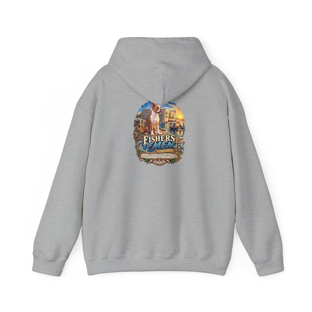 Fishers Indiana Hoodie — Vintage Lakeside Harbor Illustration