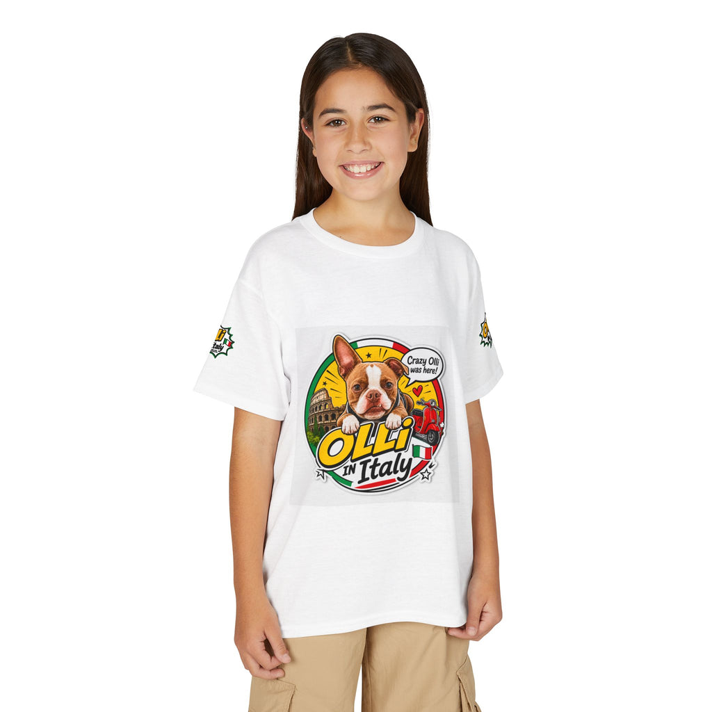 Youth T-Shirt — "Crazy Olli Was Here" Olli the Boston Terrier In Italy Dog Graphic