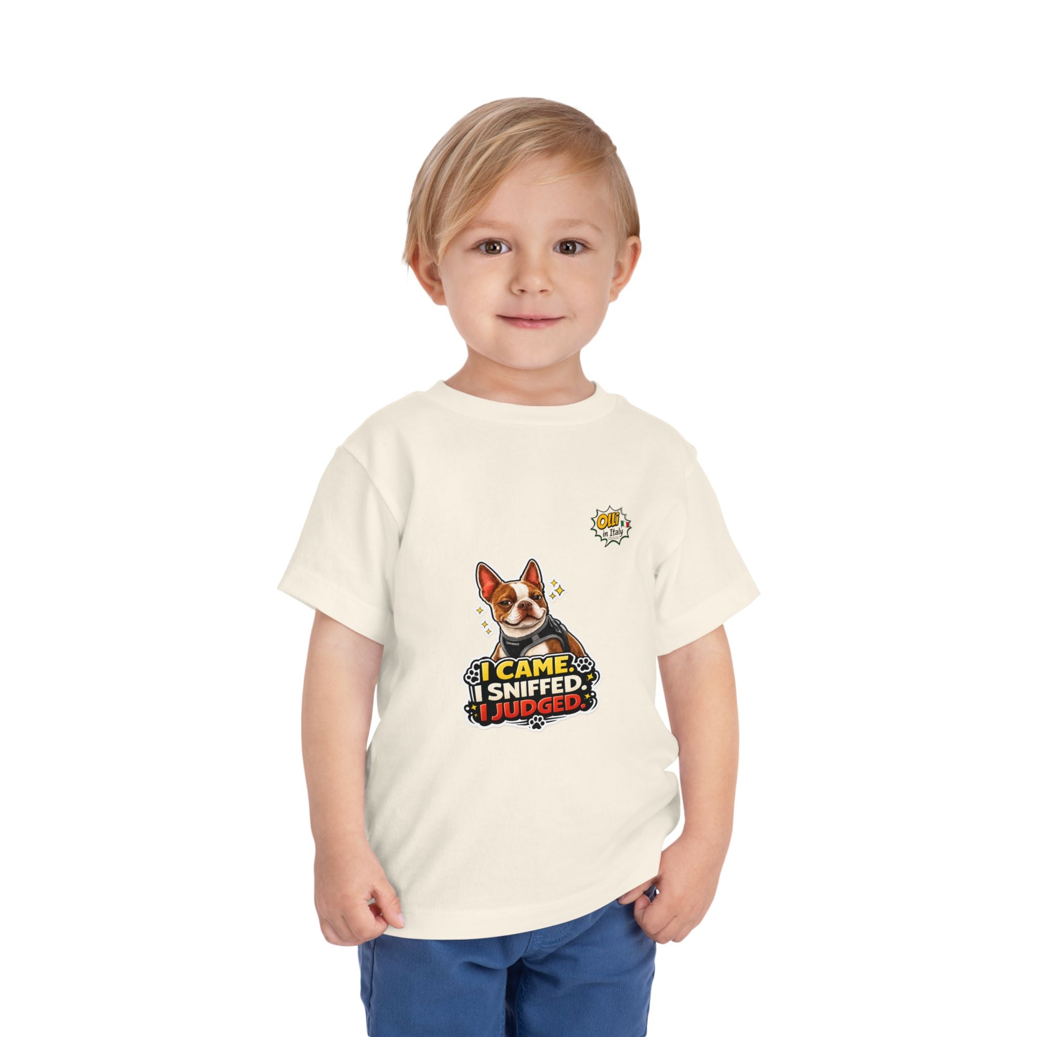 Toddler Tee — Cute Olli the Boston Terrier "I Came, I Sniffed, I Judged" Graphic