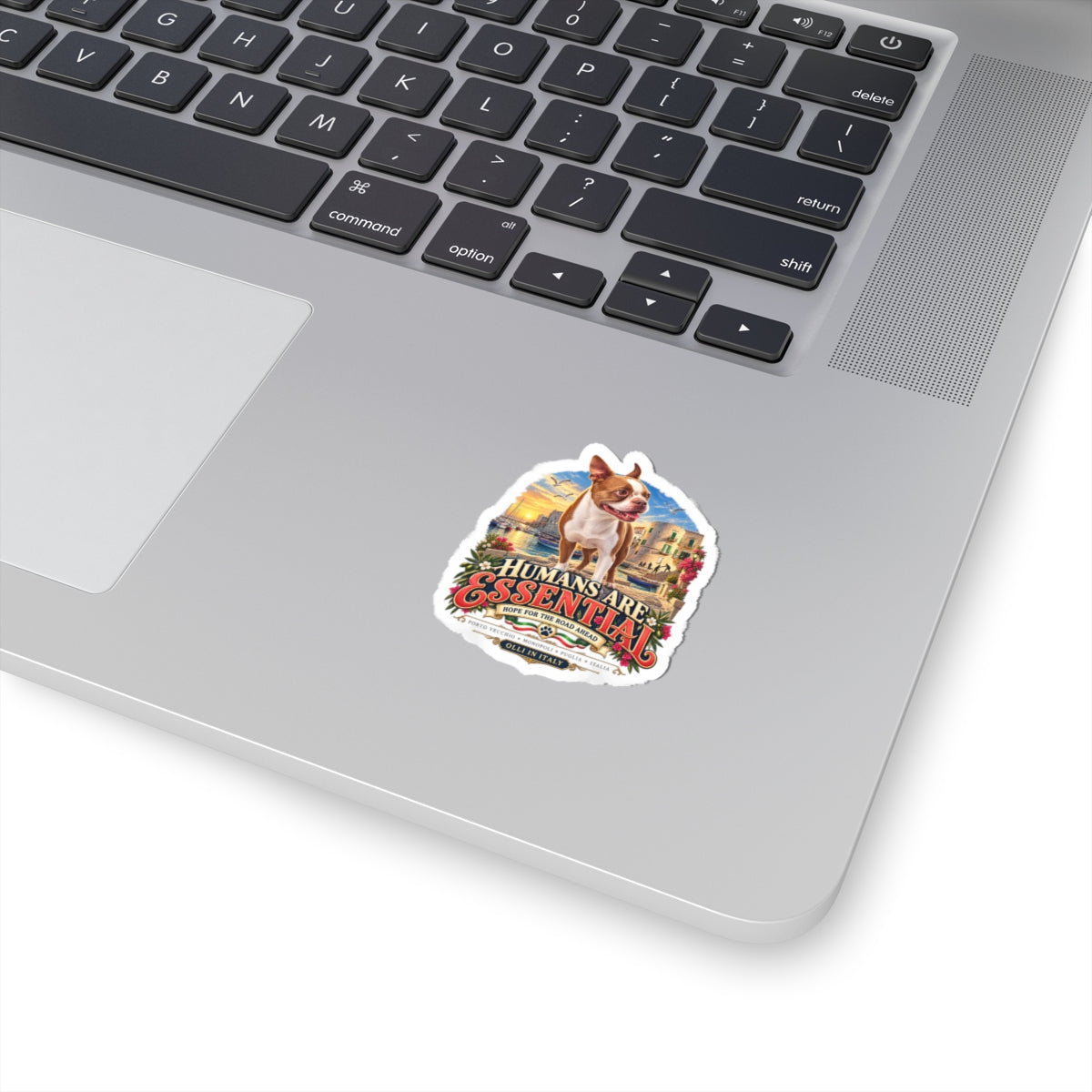 Humans Are Essential Boston Terrier Sticker — Vintage Travel Pet Decal