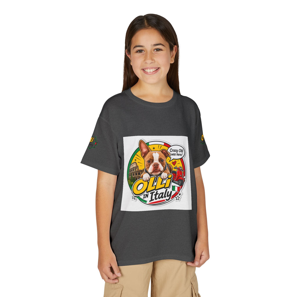 Youth T-Shirt — "Crazy Olli Was Here" Olli the Boston Terrier In Italy Dog Graphic