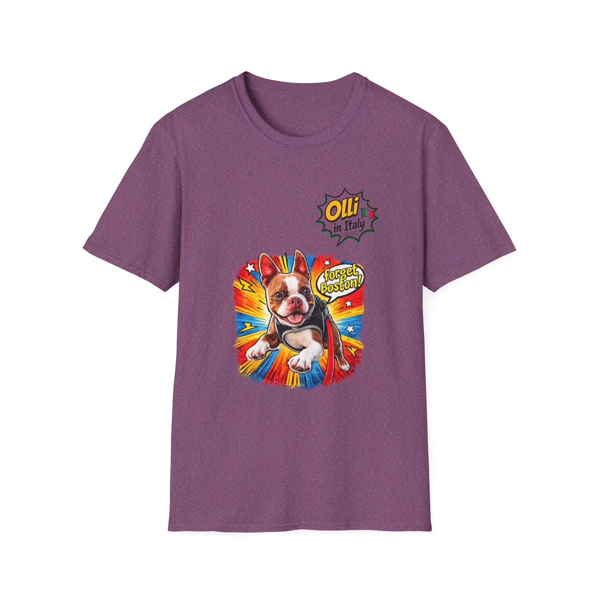 Olli in Italy "Forget Boston" Graphic T-Shirt — Colorful Dog Pop Art Tee