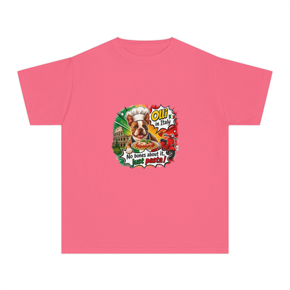 Youth Italian Chef Boston Terrier Graphic Tee, Olli in Italy