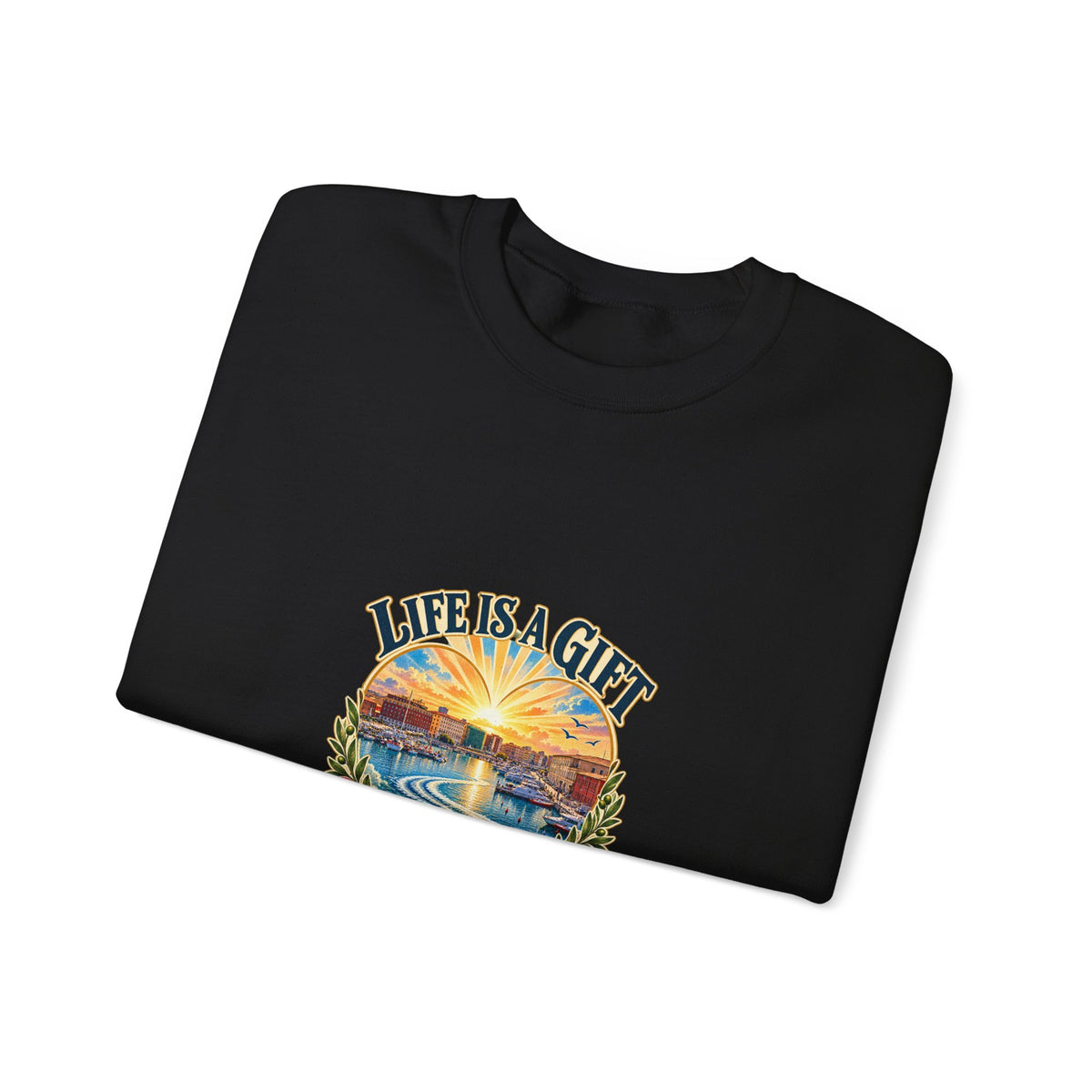 Life Is a Gift Crewneck Sweatshirt – 'Live It Generously' Graphic