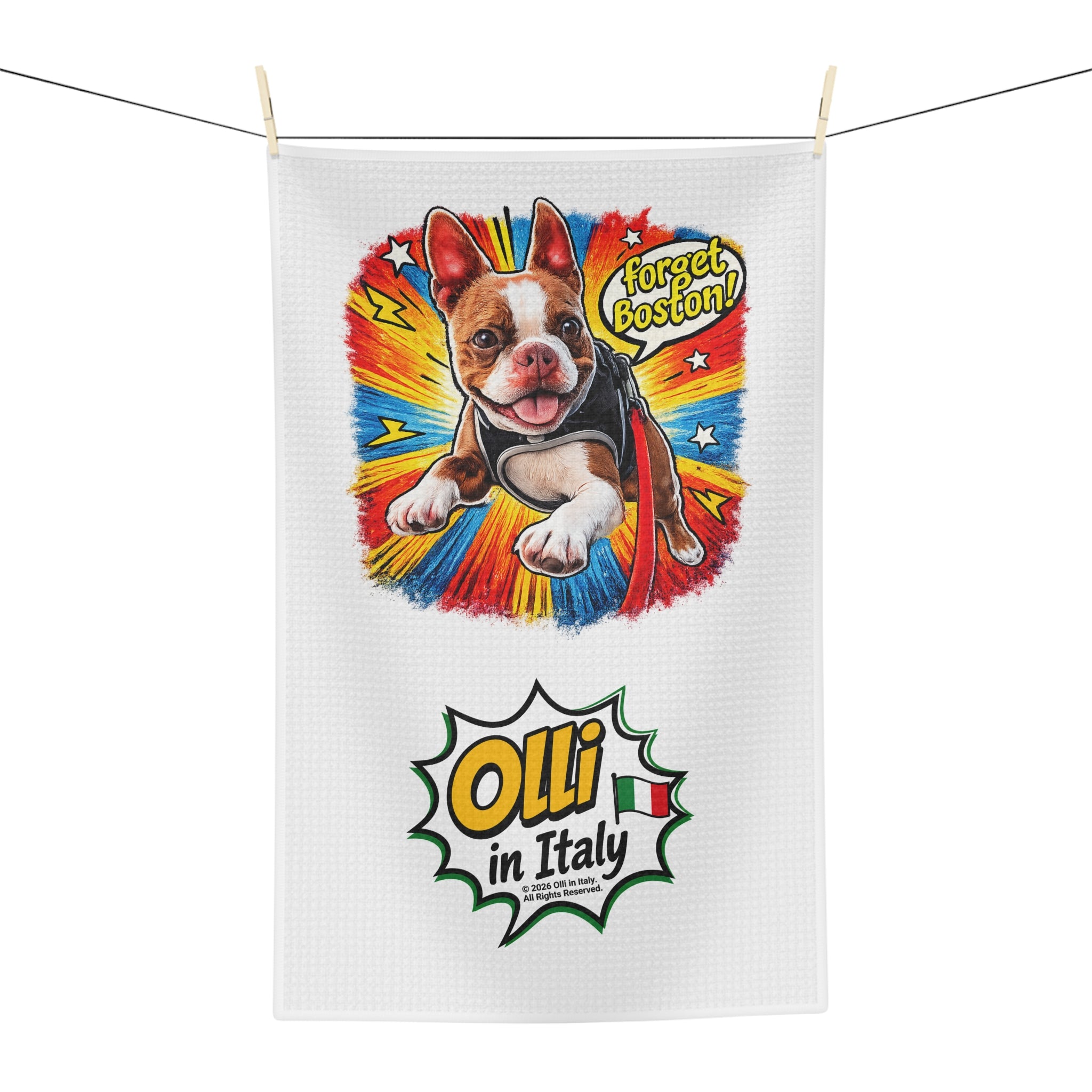 Boston Terrier Superhero Microfiber Tea Towel | Olli in Italy Comic Art