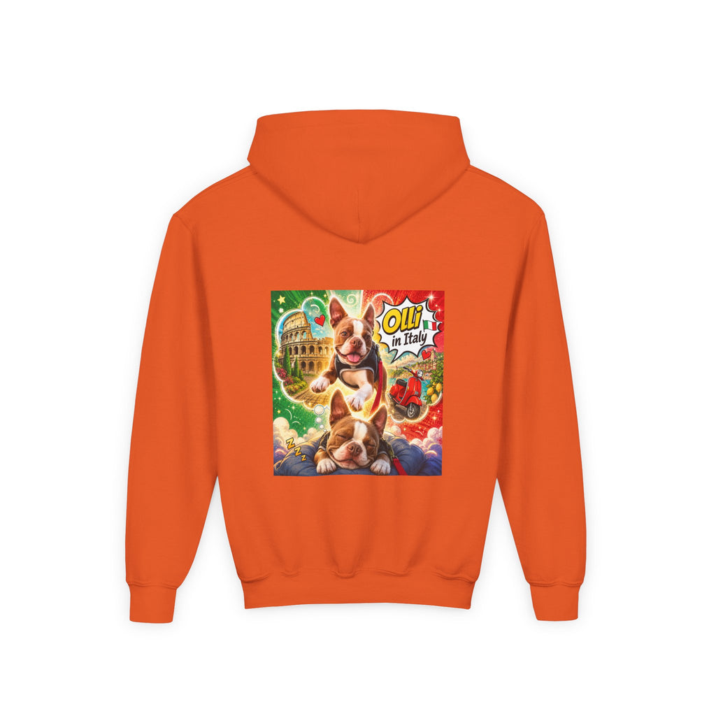Youth Hoodie — "Olli in Italy" Boston Terrier Sweatshirt