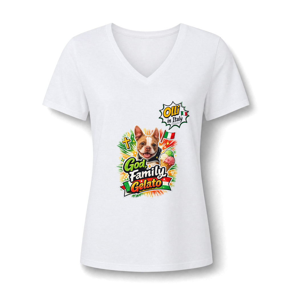 Family Gelato Dog V-Neck Tee | Cute Puppy Gelato Design