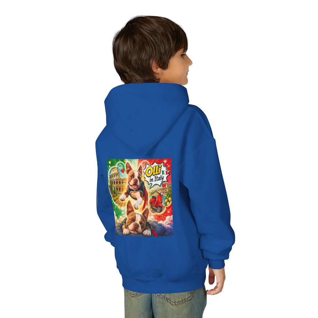 Youth Hoodie — "Olli in Italy" Boston Terrier Sweatshirt