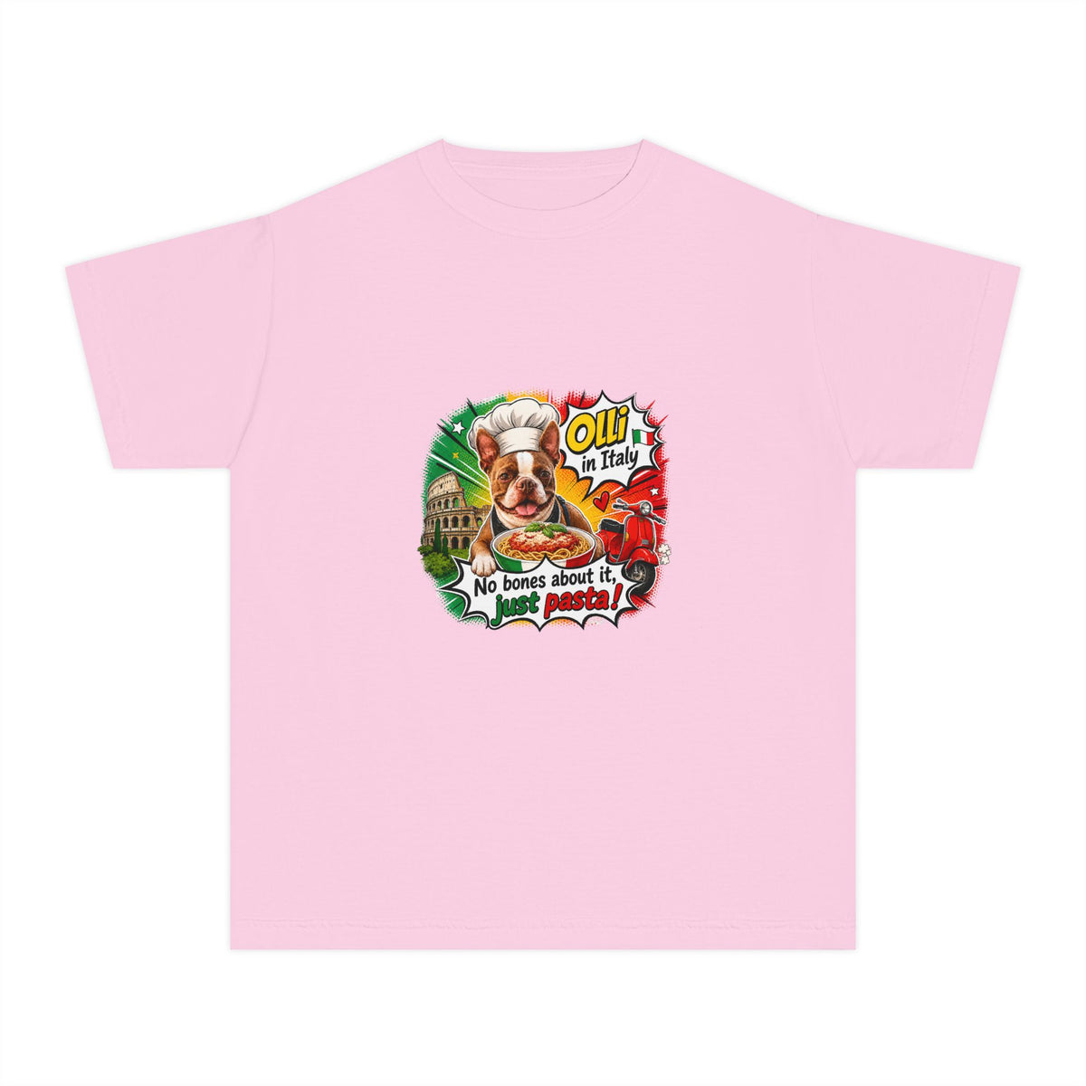 Youth Italian Chef Boston Terrier Graphic Tee, Olli in Italy
