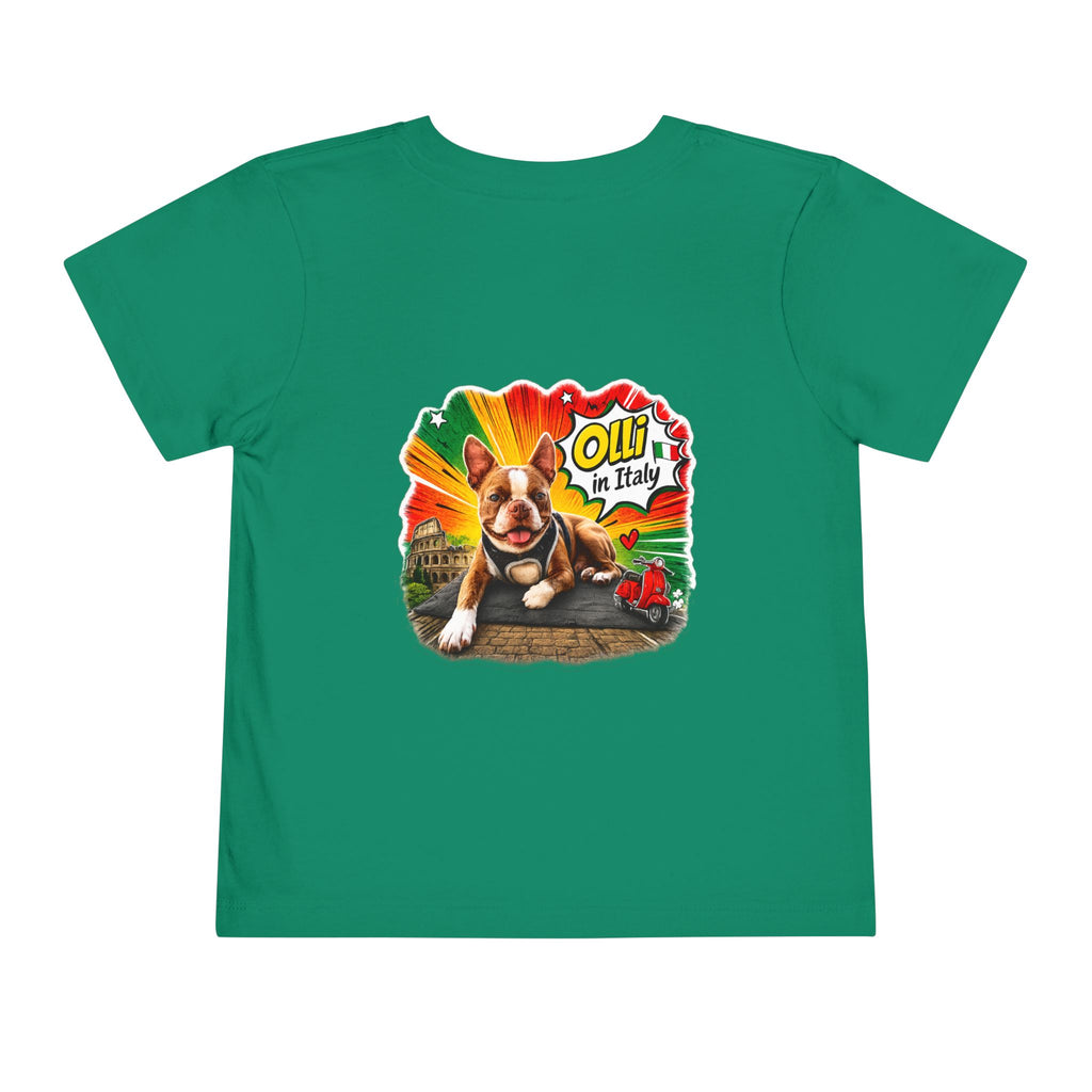 Toddler Tee — Cute Olli the Boston Terrier in Italy "I Came, I Sniffed, I Judged" Graphic