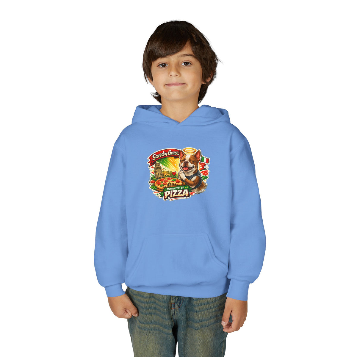 Youth Hoodie — Olli in Italy Pizza Dog Graphic Sweatshirt