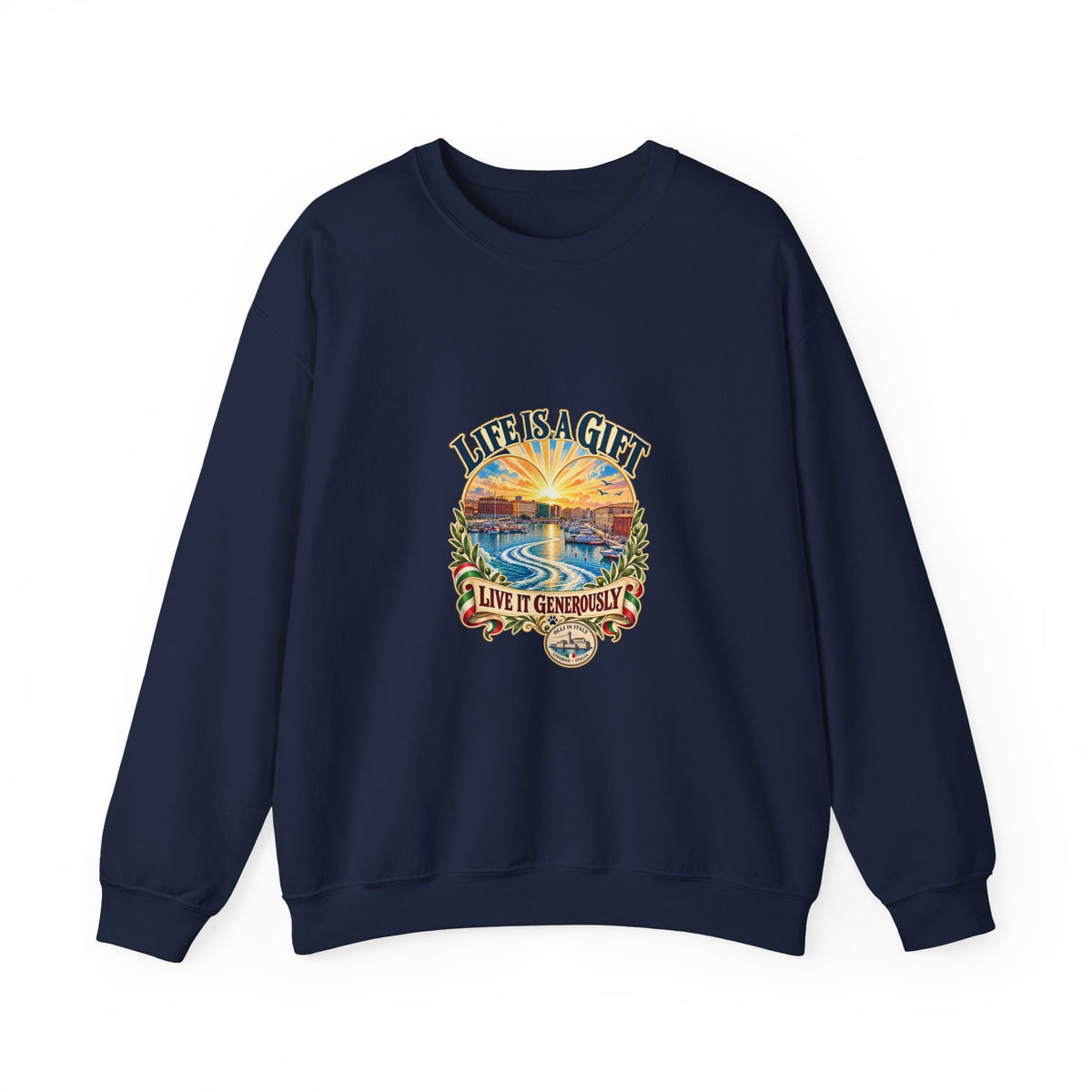 Life Is a Gift Crewneck Sweatshirt – 'Live It Generously' Graphic