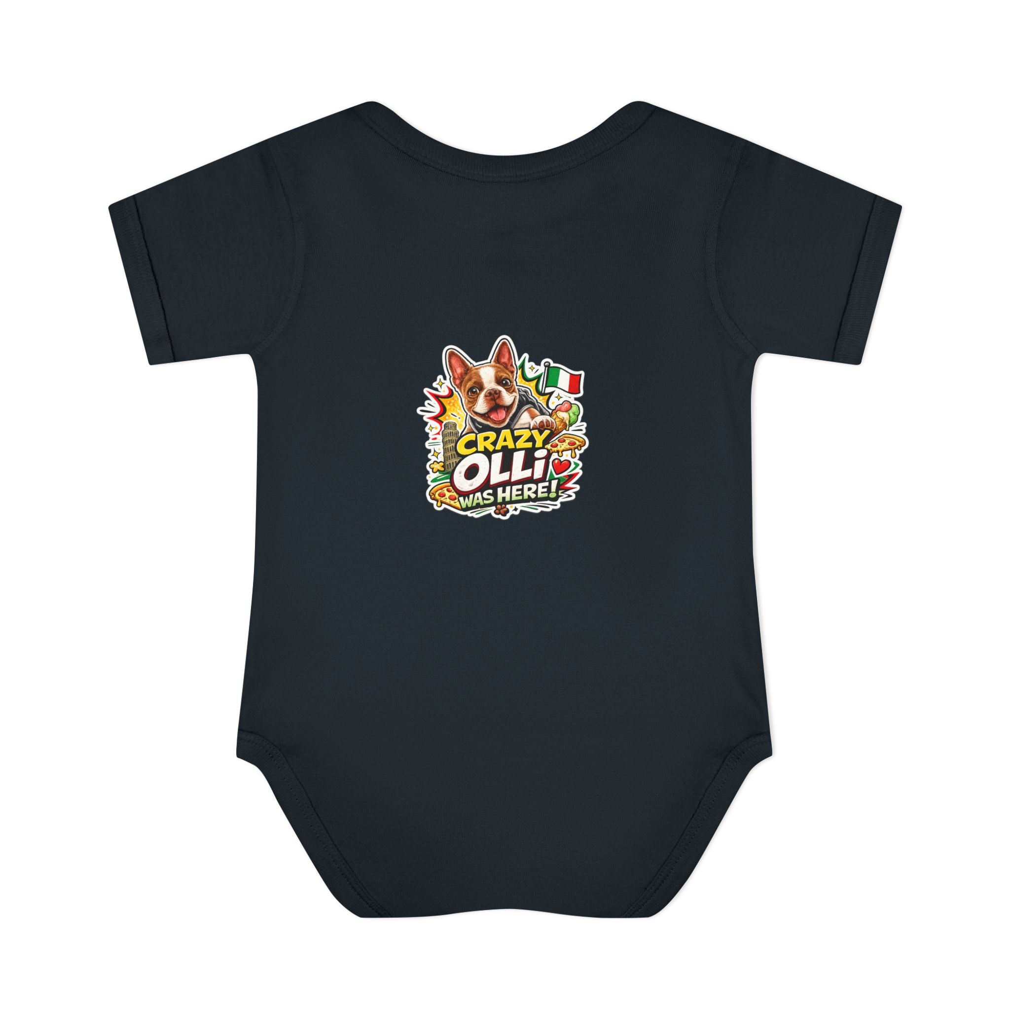 Infant Bodysuit — "My Nose Says This Way" Boston Terrier 'Olli' Baby Onesie (Front & Back Cute Dog Design)