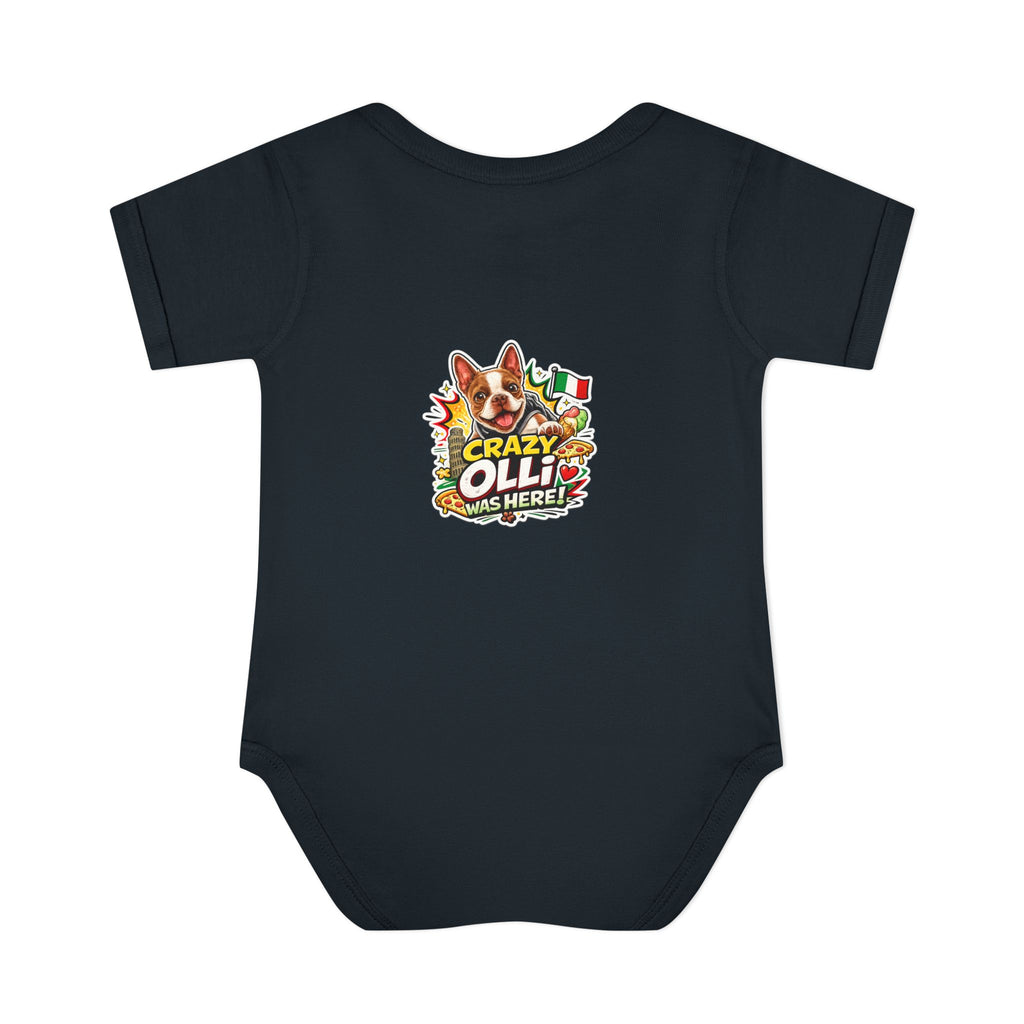Infant Bodysuit — "My Nose Says This Way" Olli In Italy Boston Terrier Onesie (Front & Back Cute Dog Design)