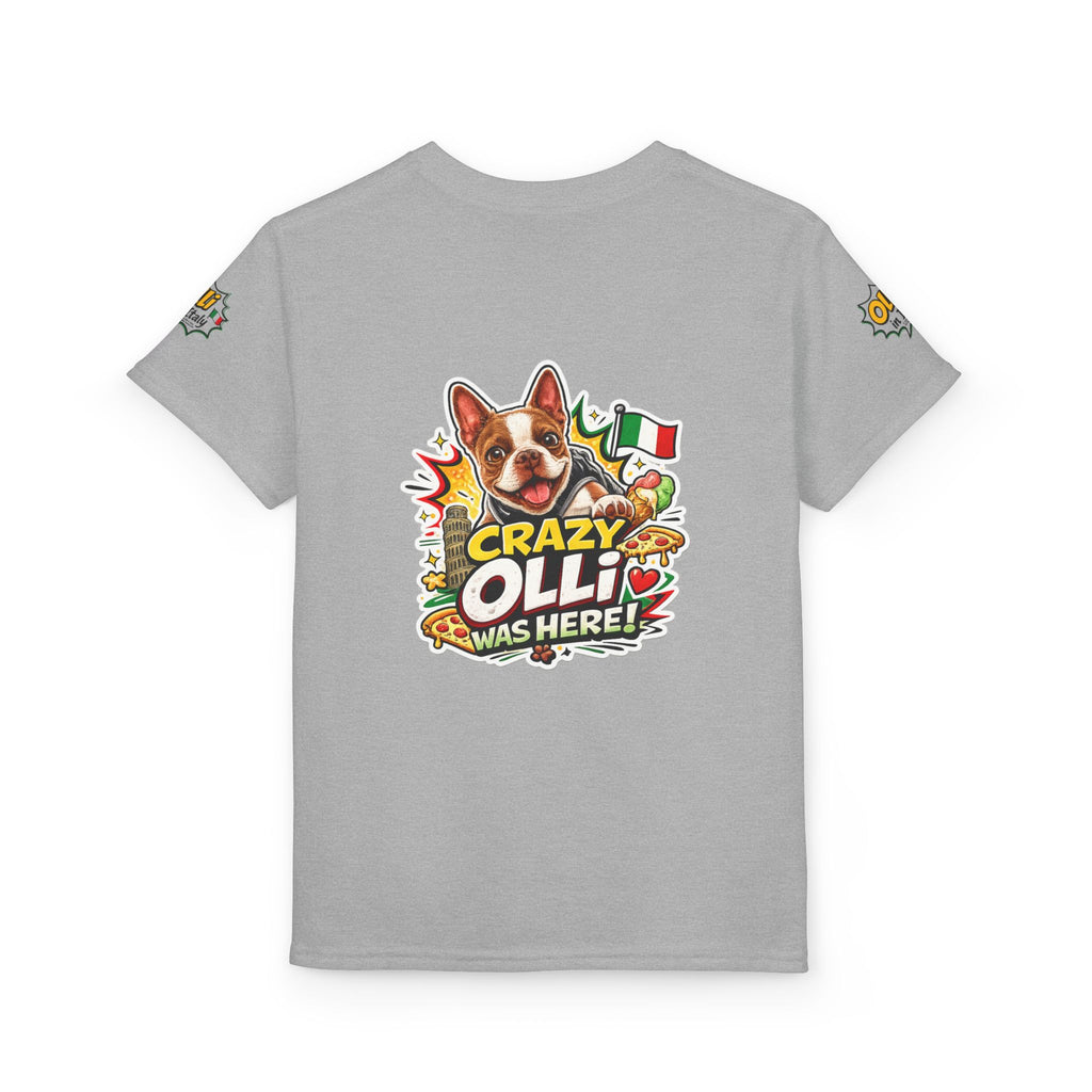 Youth T-Shirt — "Crazy Olli Was Here" Olli the Boston Terrier In Italy Dog Graphic