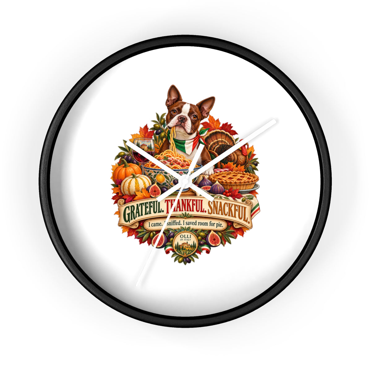 Thankful Pup Thanksgiving Wall Clock — Autumn Harvest Dog Decor