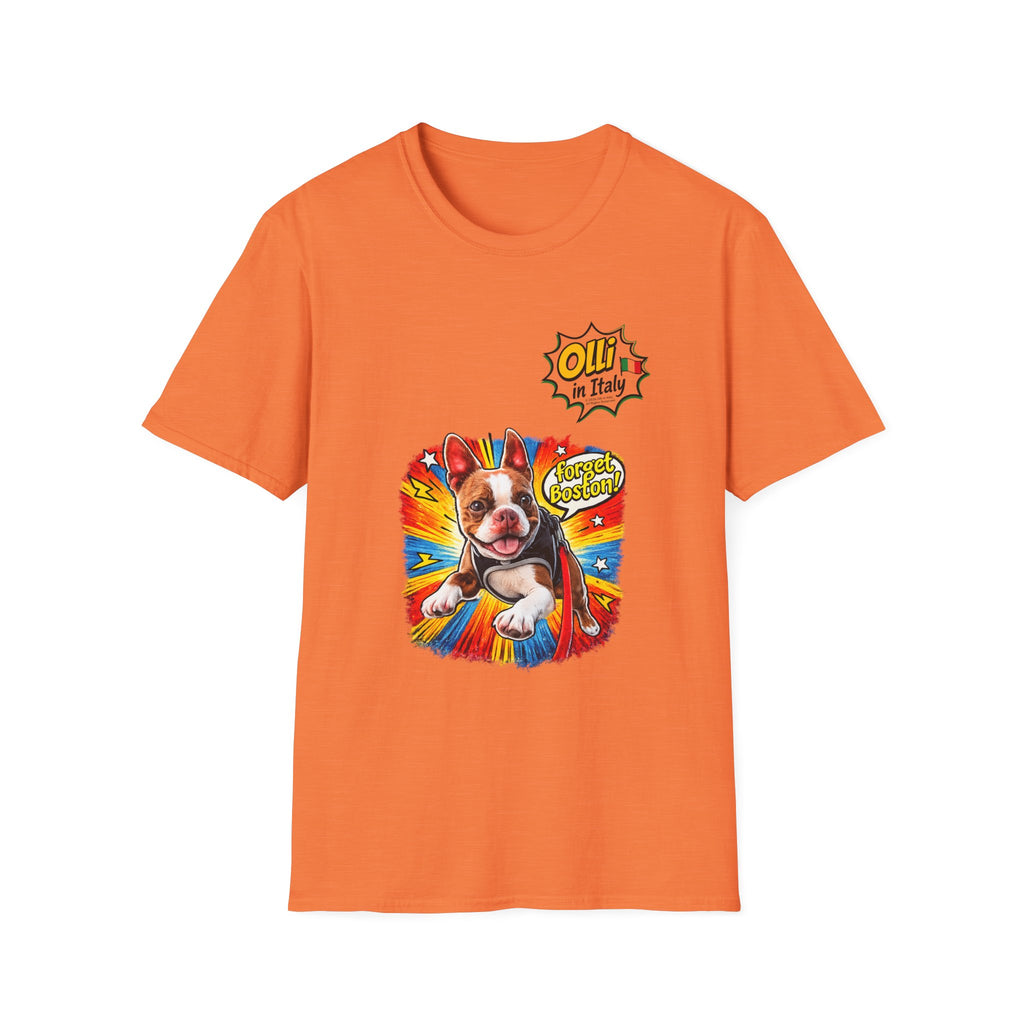 Olli in Italy "Forget Boston" Graphic T-Shirt — Colorful Dog Pop Art Tee