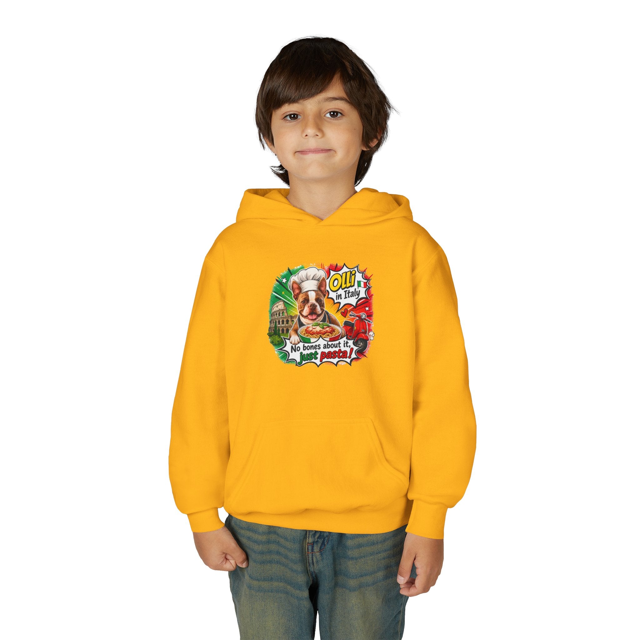 Youth Hoodie — "Olli in Italy" Boston Terrier Sweatshirt