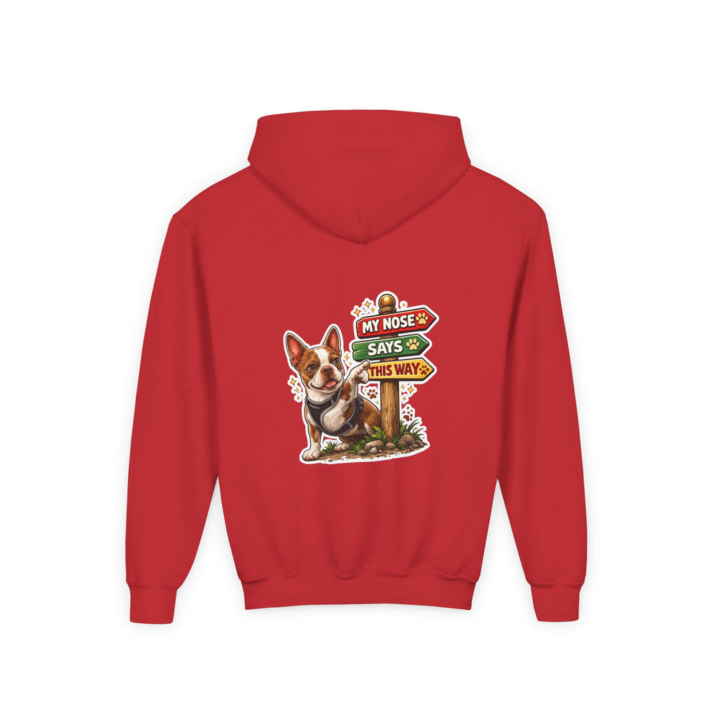 Olli the Boston Terrier in Italy Hoodie — "My Nose Says This Way" Youth Pullover