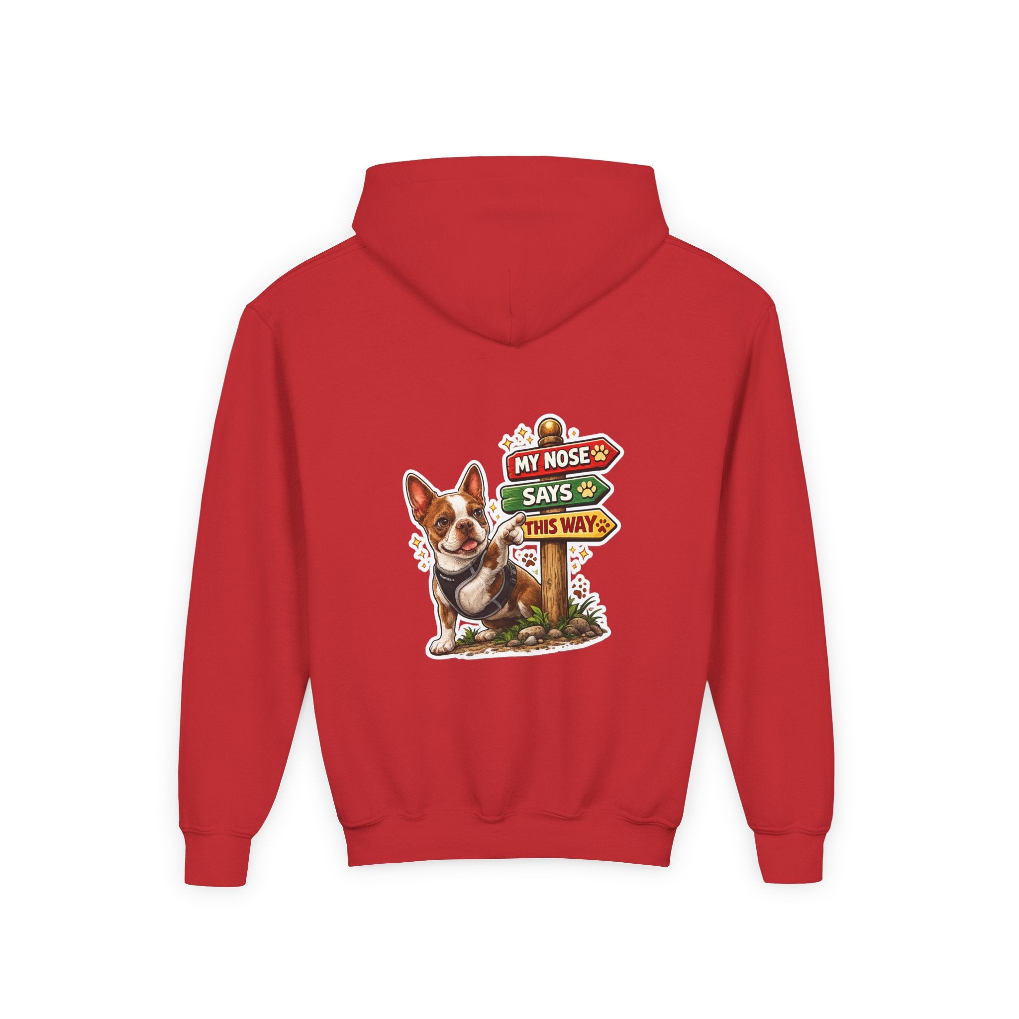 Olli the Boston Terrier in Italy Hoodie — "My Nose Says This Way" Youth Pullover