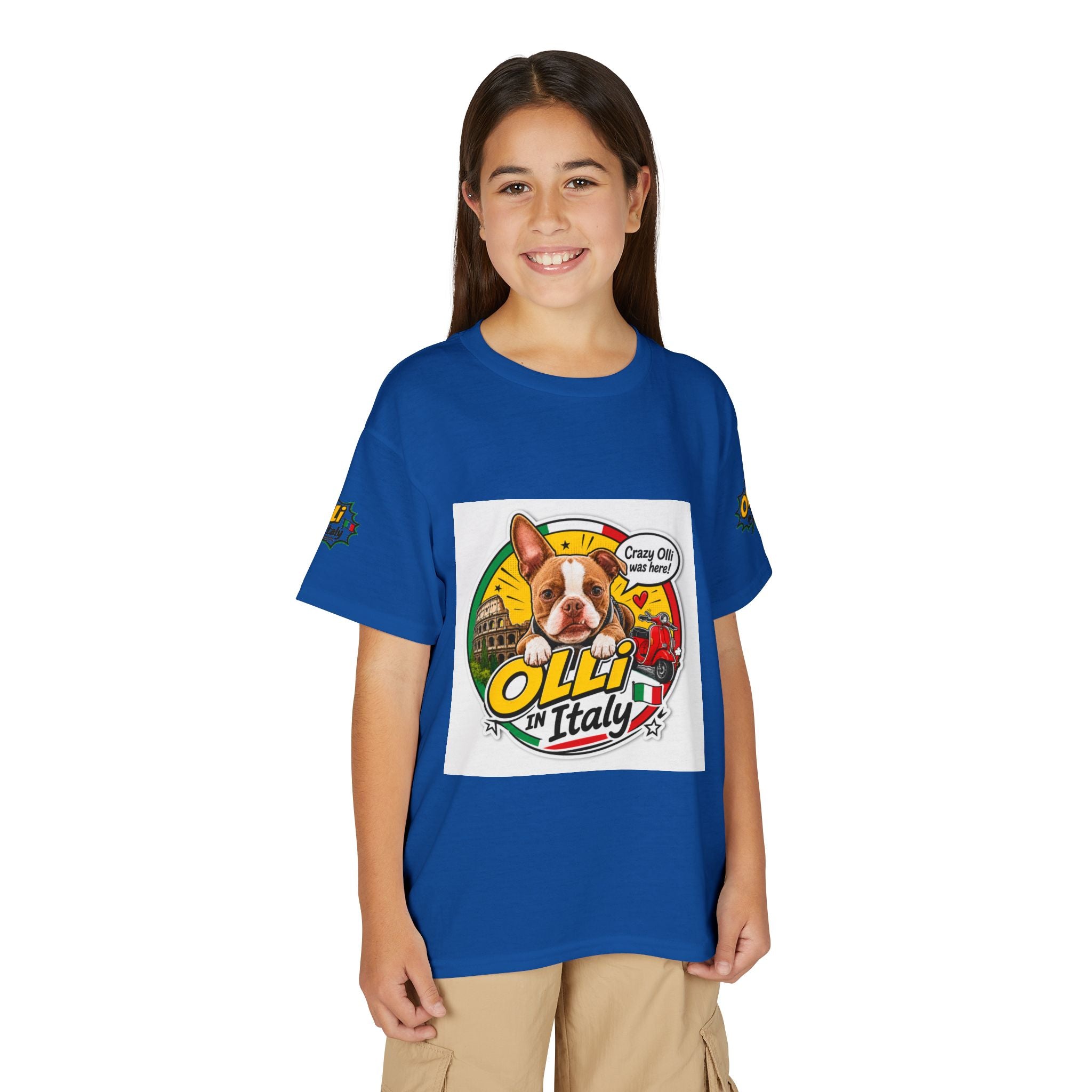 Youth T-Shirt — "Crazy Olli Was Here" Olli the Boston Terrier In Italy Dog Graphic