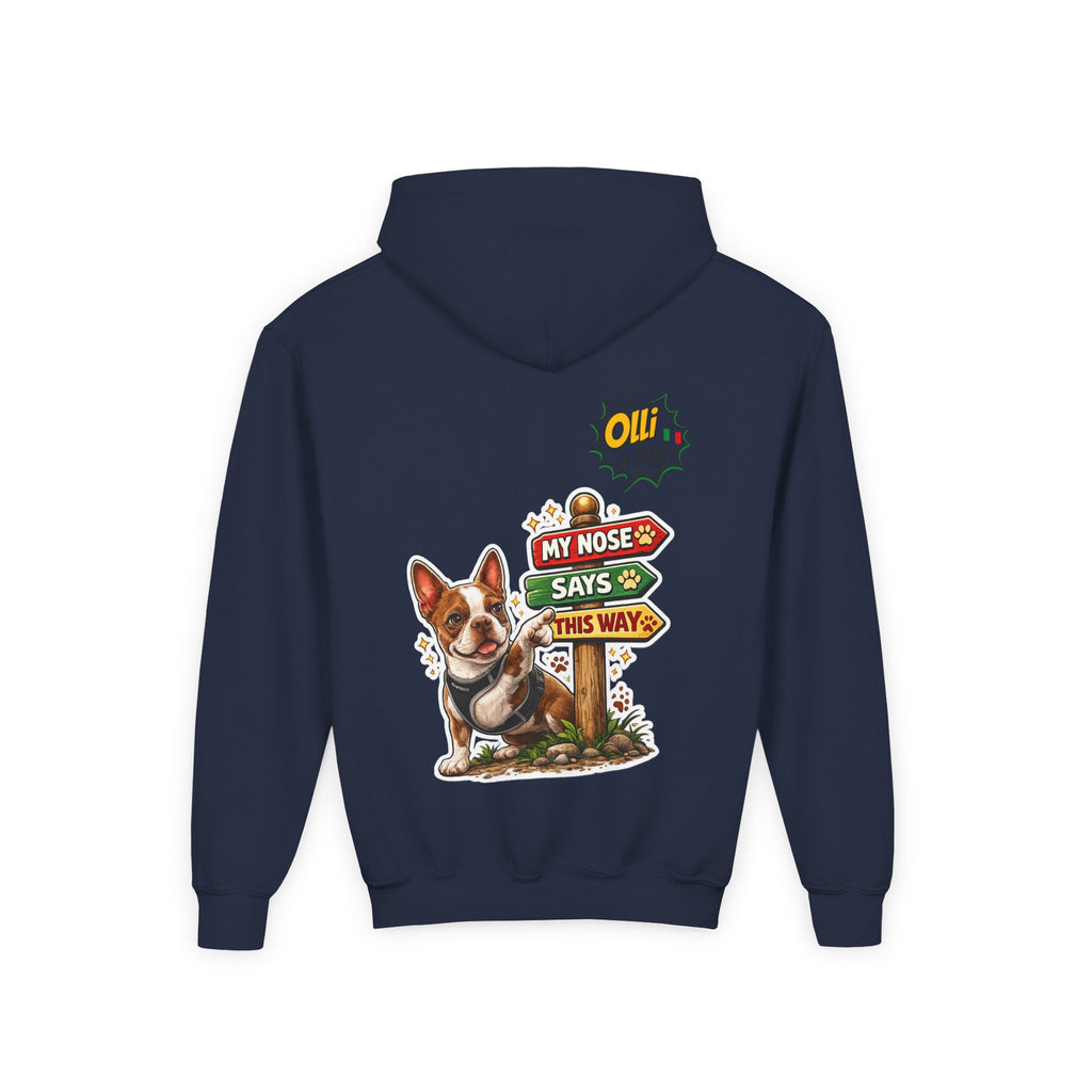 Olli the Boston Terrier Pizza Adventure Hoodie | My Nose Says This Way sweatshirt