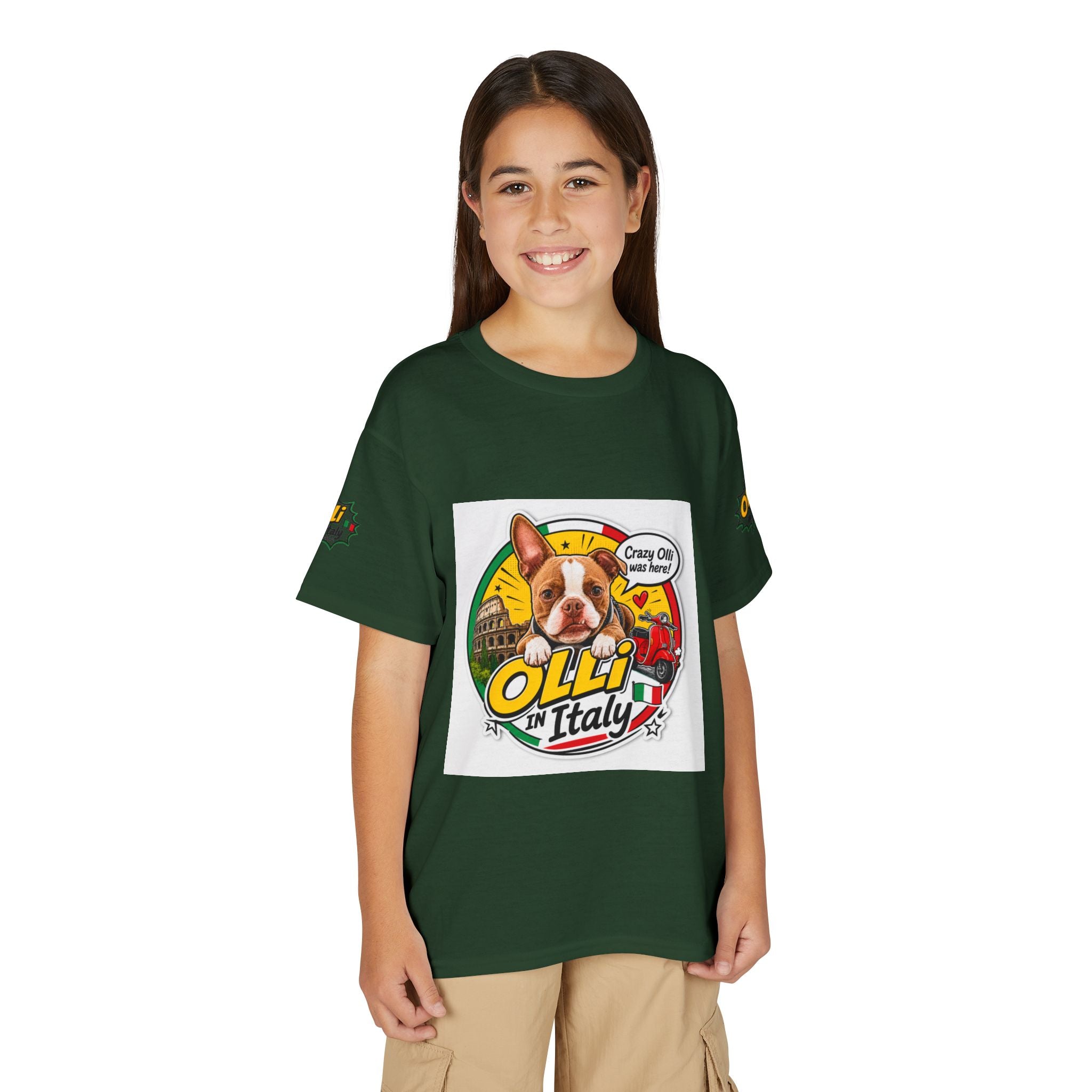 Youth T-Shirt — "Crazy Olli Was Here" Olli the Boston Terrier In Italy Dog Graphic