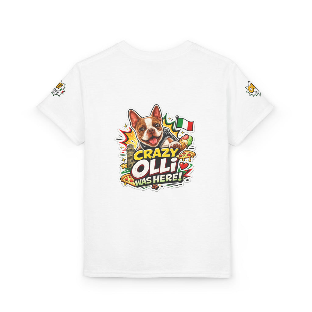 Youth T-Shirt — "Crazy Olli Was Here" Olli the Boston Terrier In Italy Dog Graphic