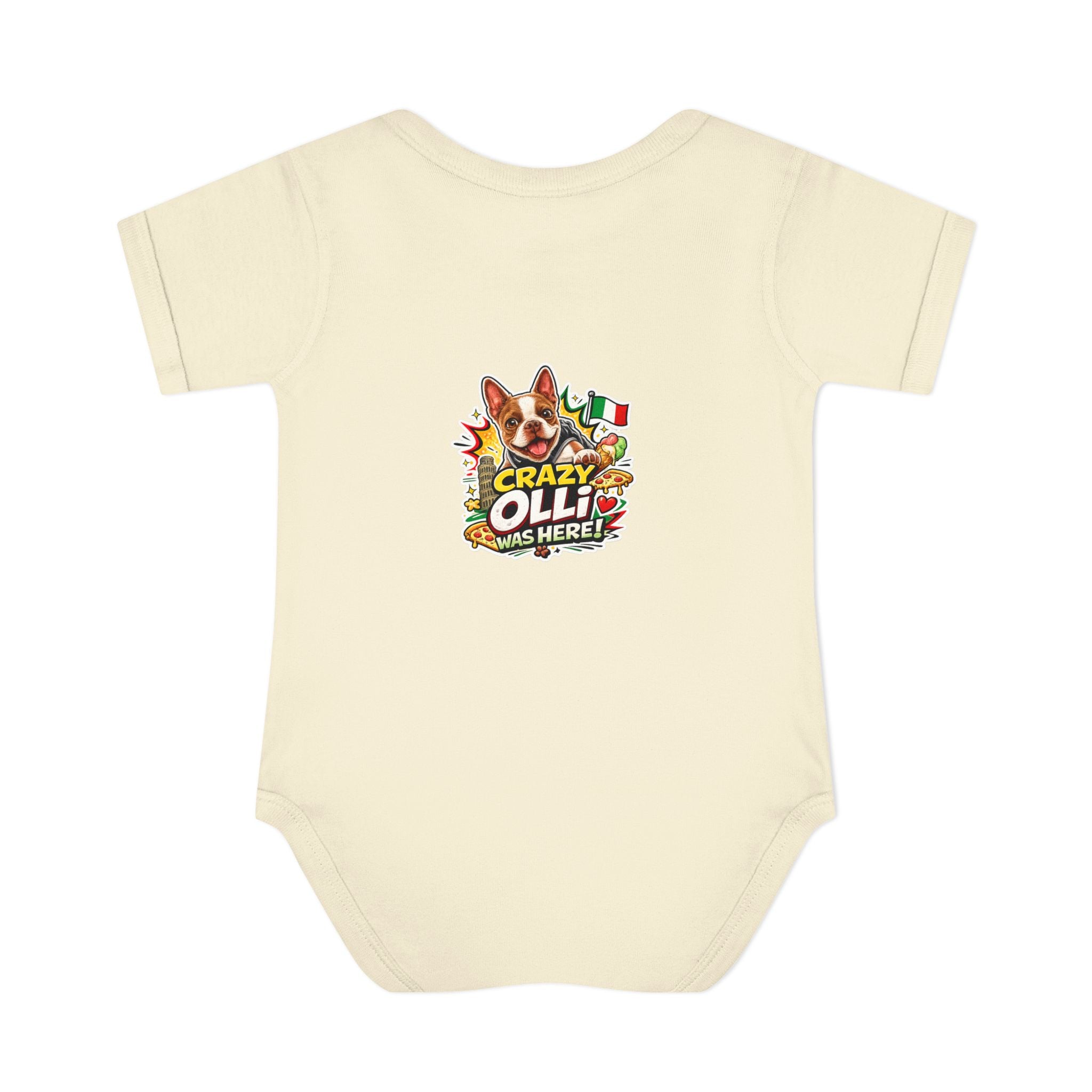 Infant Bodysuit — "My Nose Says This Way" Boston Terrier 'Olli' Baby Onesie (Front & Back Cute Dog Design)