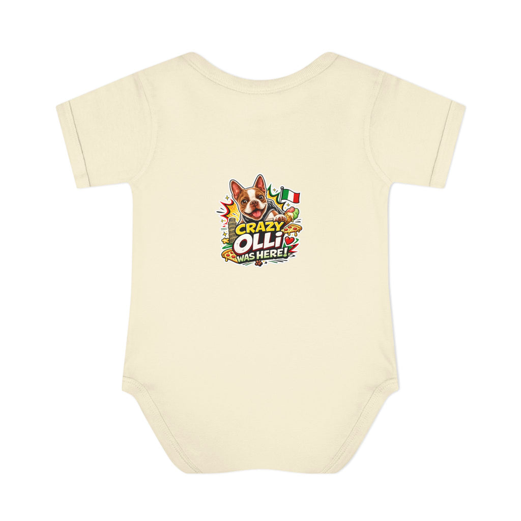 Infant Bodysuit — "My Nose Says This Way" Olli In Italy Boston Terrier Onesie (Front & Back Cute Dog Design)