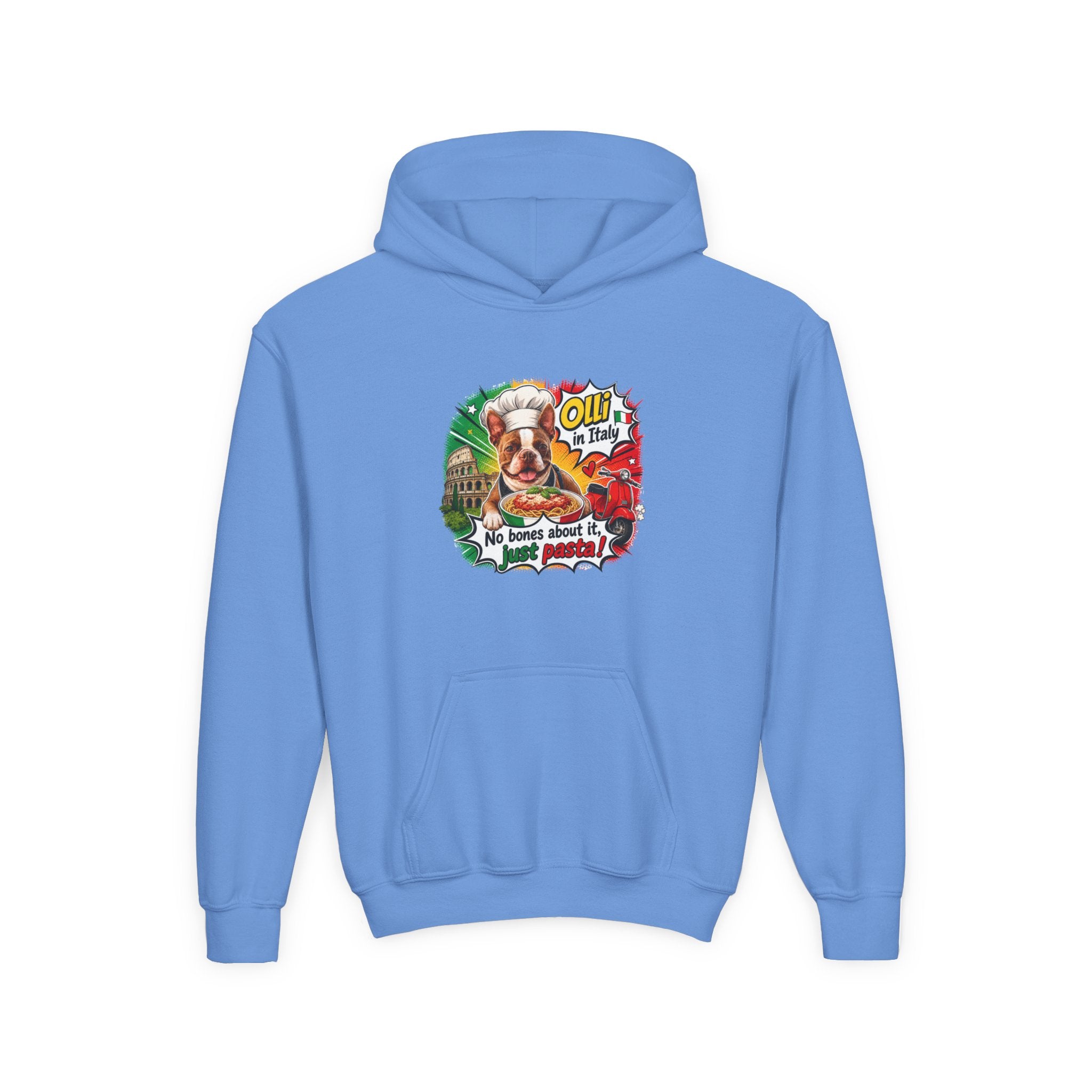 Youth Hoodie — "Olli in Italy" Boston Terrier Sweatshirt