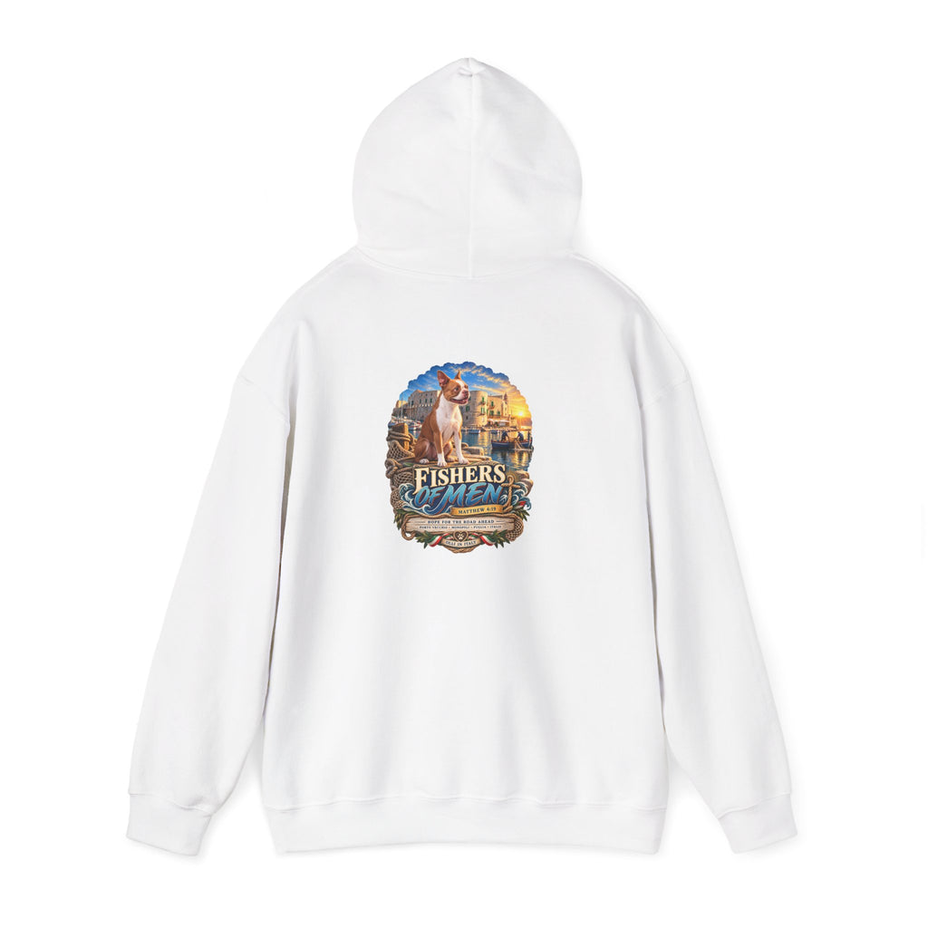 Fishers Indiana Hoodie — Vintage Lakeside Harbor Illustration