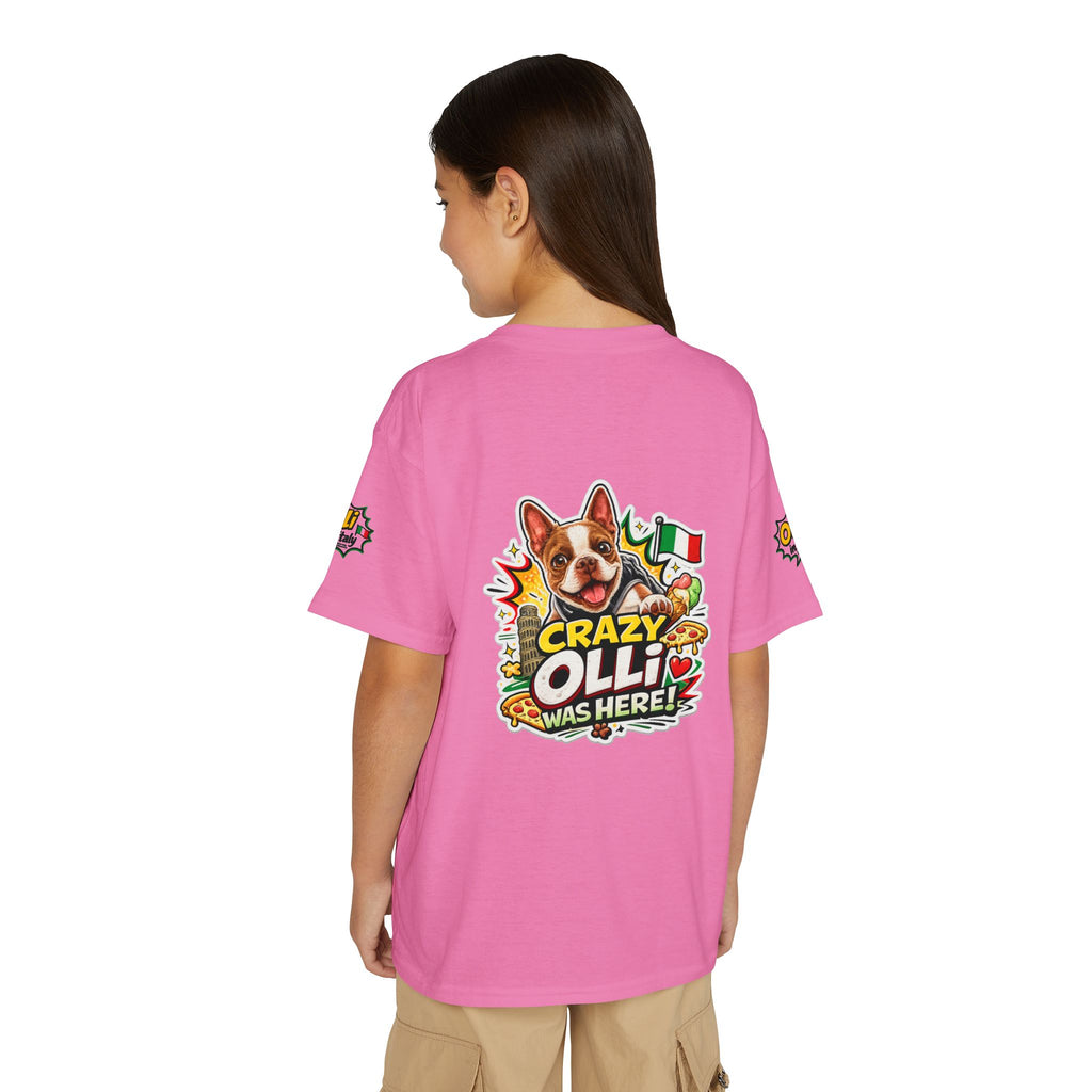 Youth T-Shirt — "Crazy Olli Was Here" Olli the Boston Terrier In Italy Dog Graphic