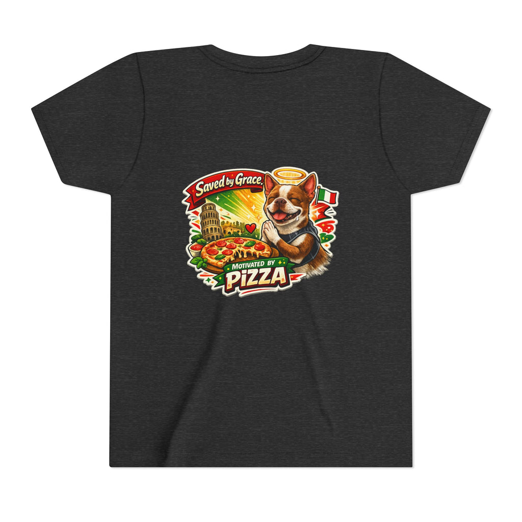 Kids' Pizza Olli the Boston Terrier Tee — "Saved by Grace" Funny Italian Pizza Youth Shirt