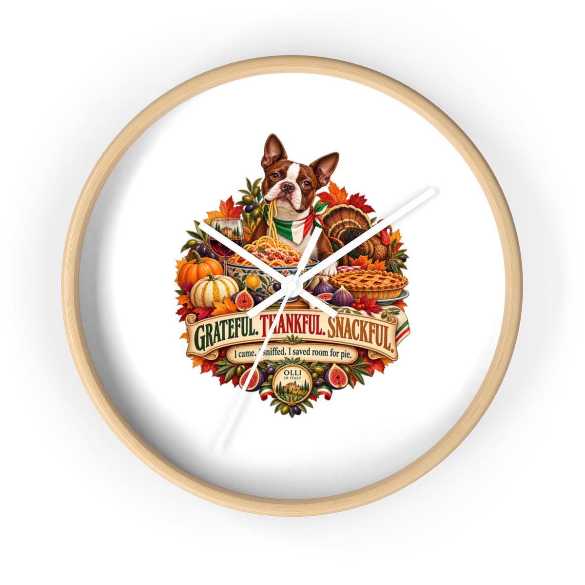 Thankful Pup Thanksgiving Wall Clock — Autumn Harvest Dog Decor