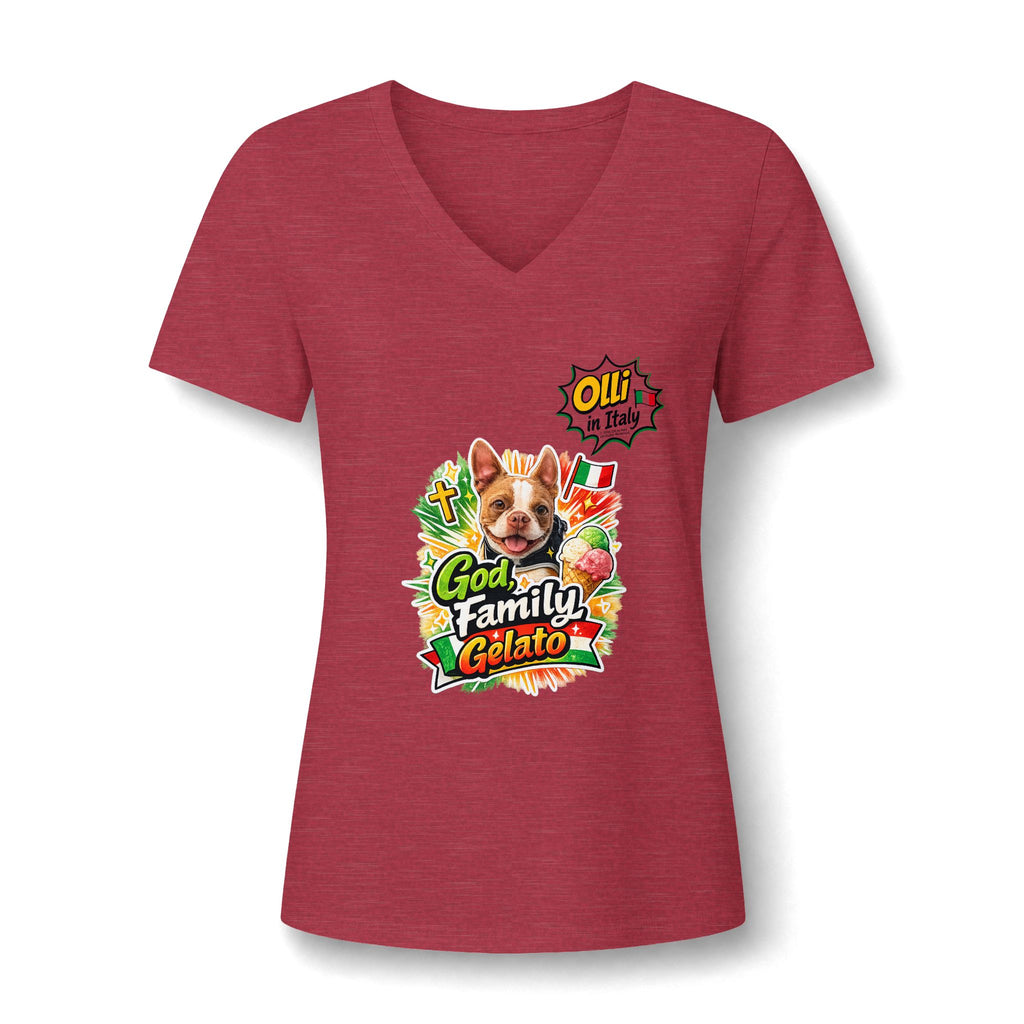 Family Gelato Dog V-Neck Tee | Cute Puppy Gelato Design