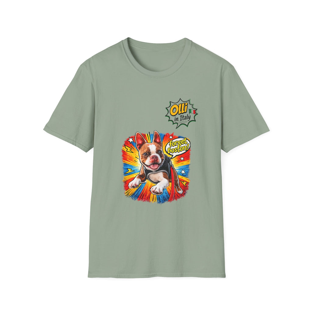 Olli in Italy "Forget Boston" Graphic T-Shirt — Colorful Dog Pop Art Tee