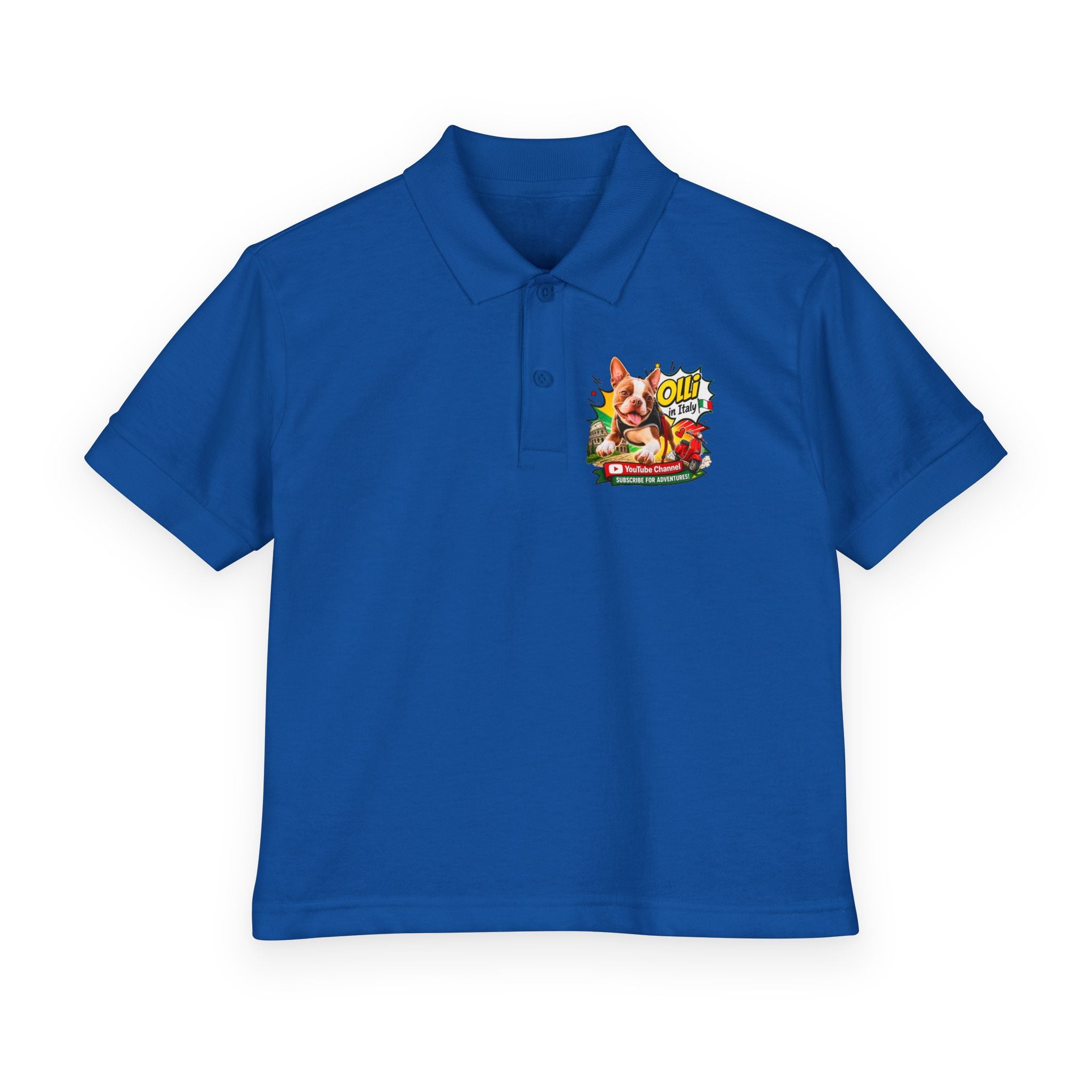 Olli the Boston Terrier In Italy DryBlend® Youth Jersey Polo