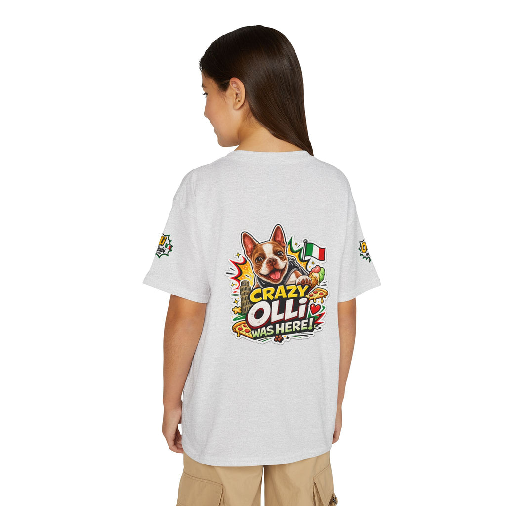 Youth T-Shirt — "Crazy Olli Was Here" Olli the Boston Terrier In Italy Dog Graphic