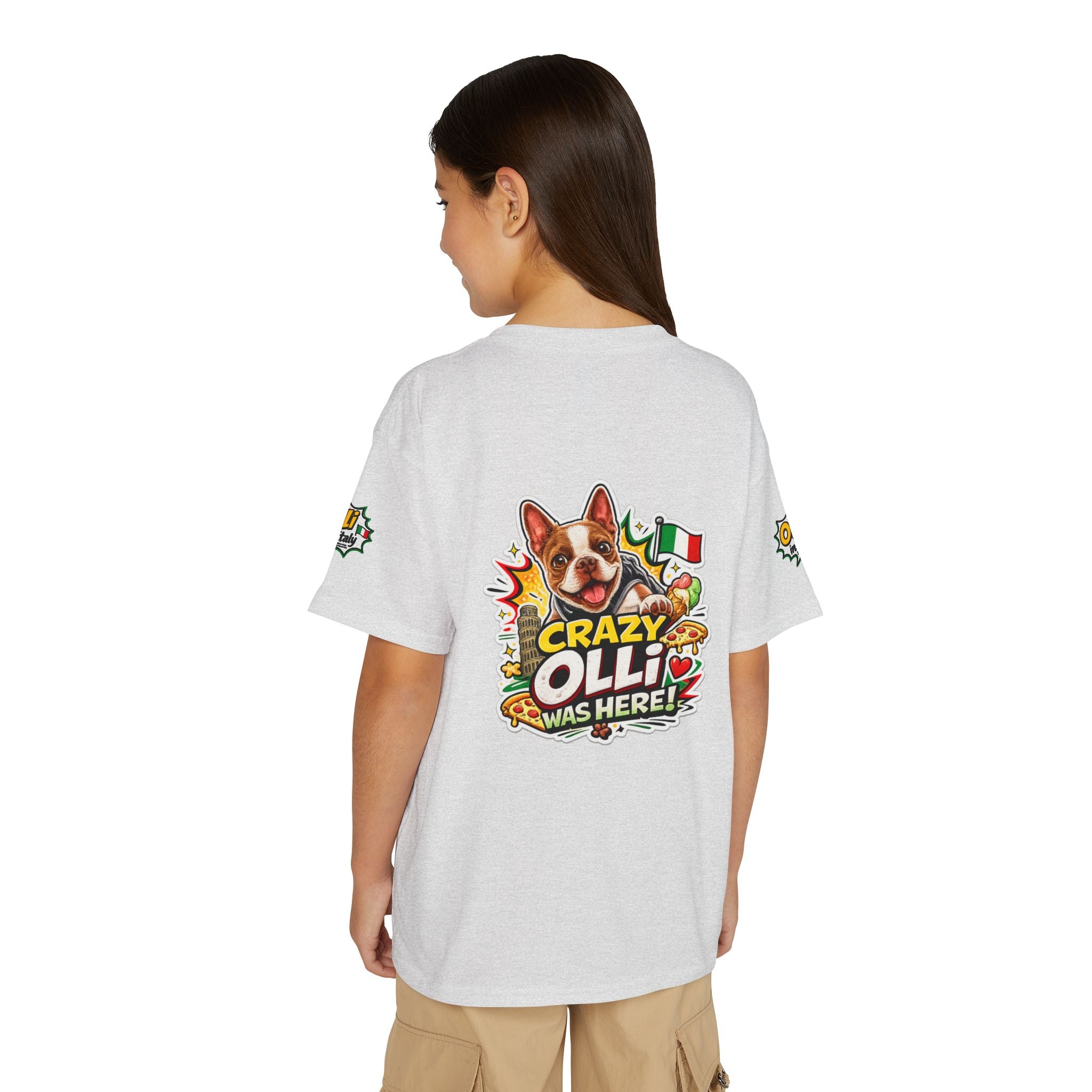 Youth T-Shirt — "Crazy Olli Was Here" Olli the Boston Terrier In Italy Dog Graphic