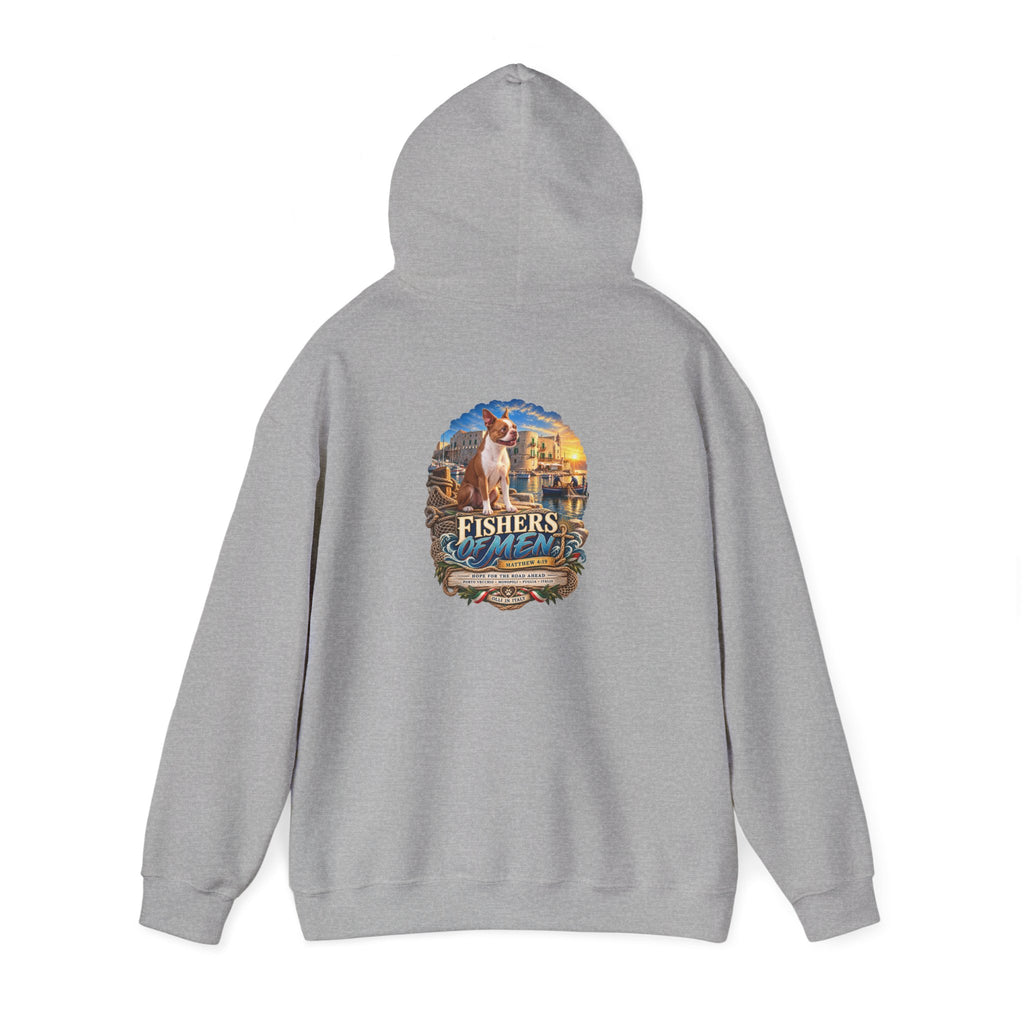 Fishers Indiana Hoodie — Vintage Lakeside Harbor Illustration