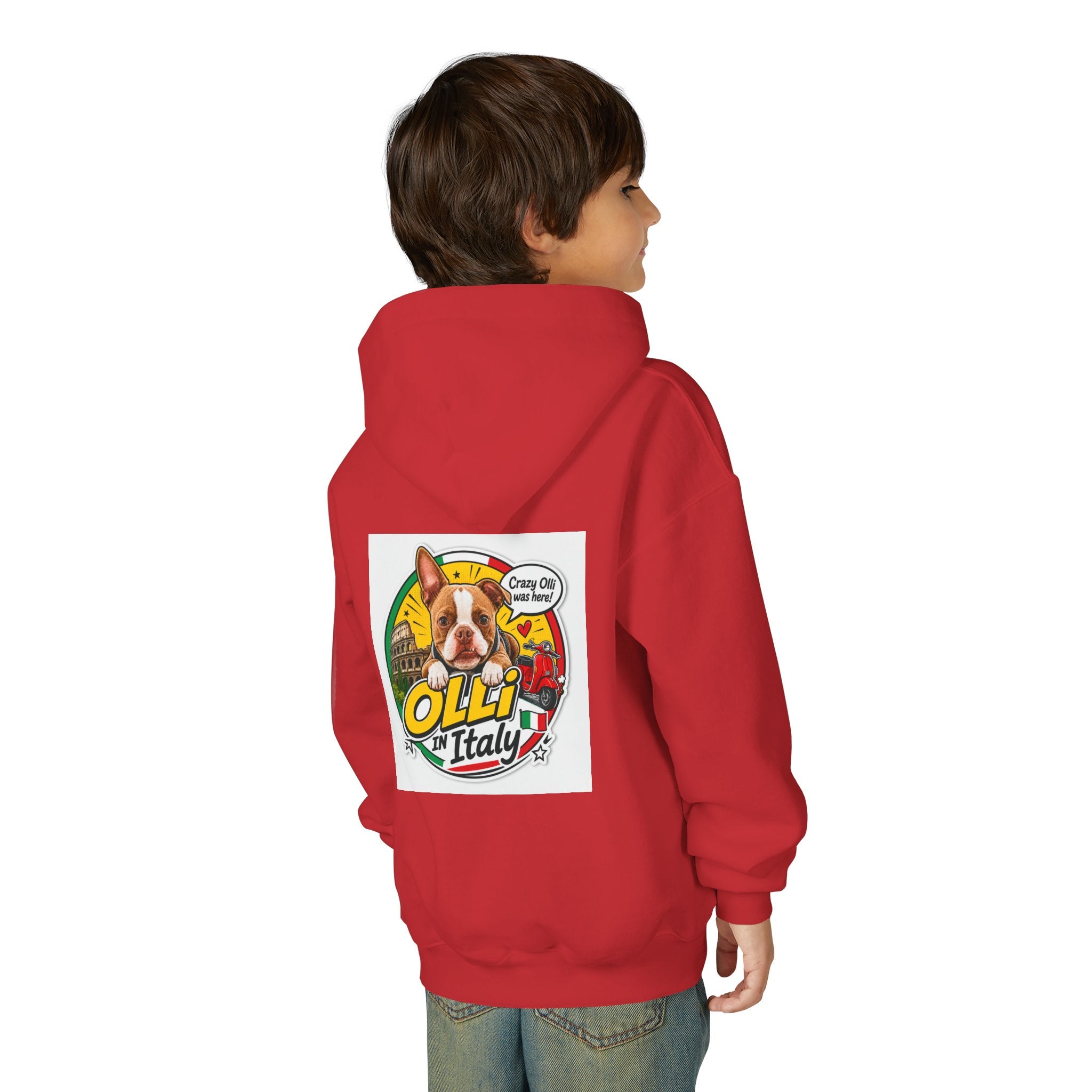 Youth Hoodie — Olli in Italy Pizza Dog Graphic Sweatshirt