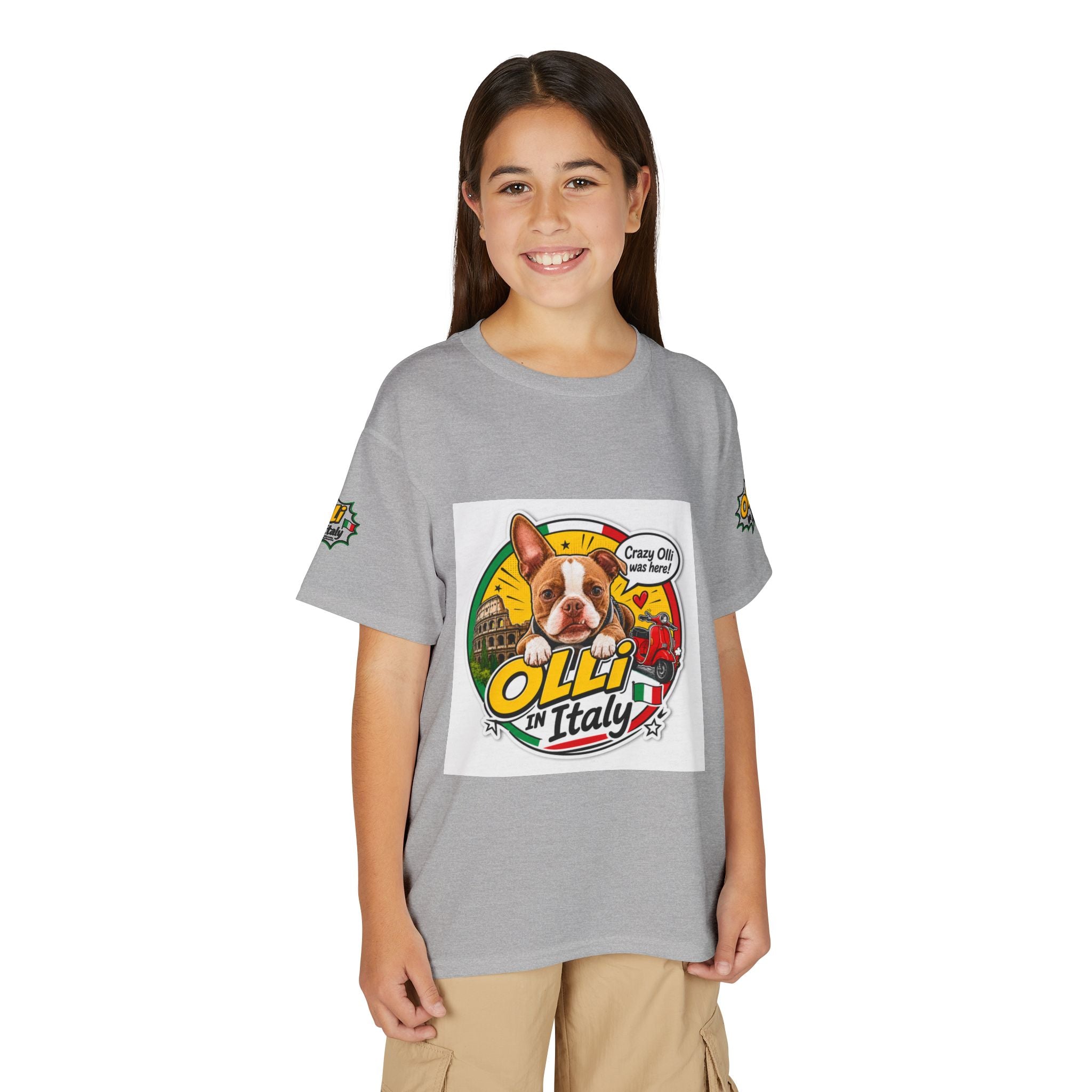Youth T-Shirt — "Crazy Olli Was Here" Olli the Boston Terrier In Italy Dog Graphic